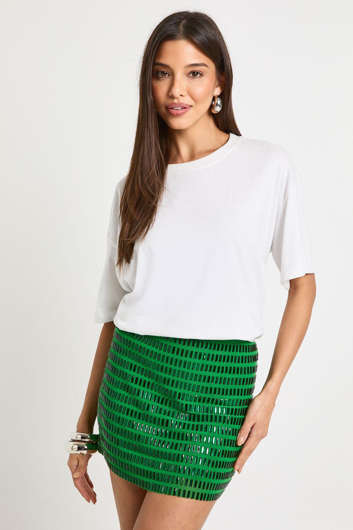 Hotfix Mini Skirt by BOOHOO