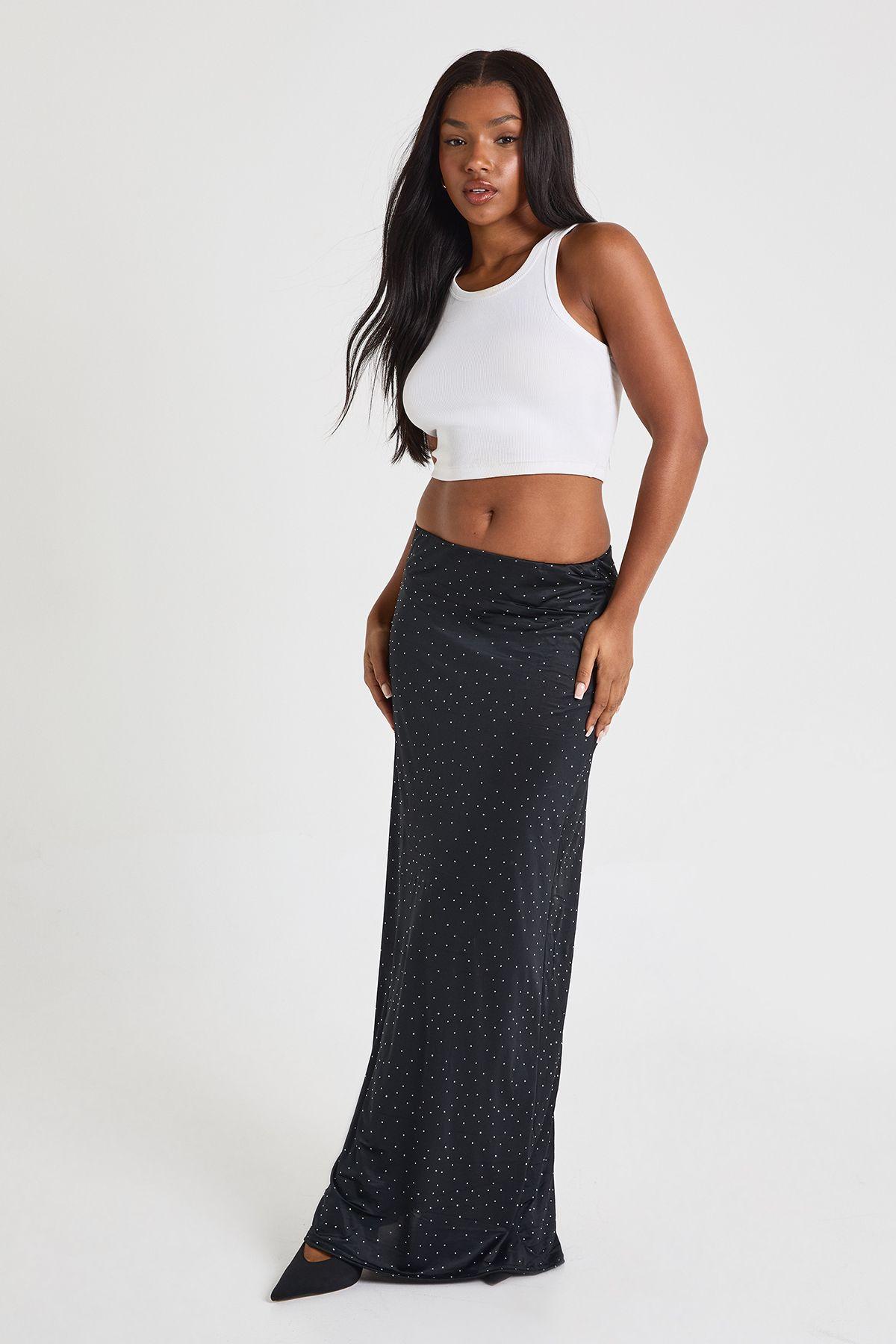 Hotfix Slinky Low Waisted Maxi Skirt by BOOHOO