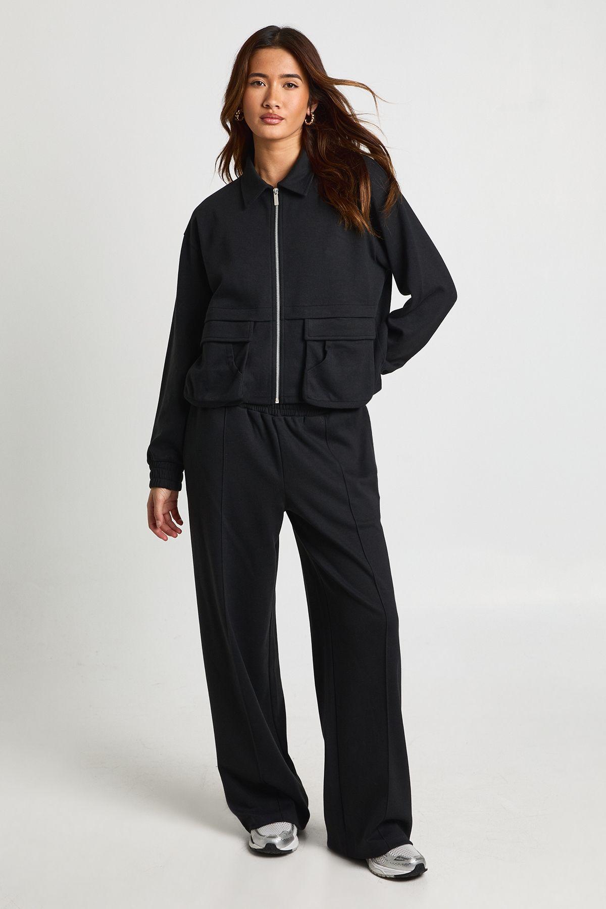 Interlock Cargo Pocket Zip Through Bomber Sweatshirt by BOOHOO