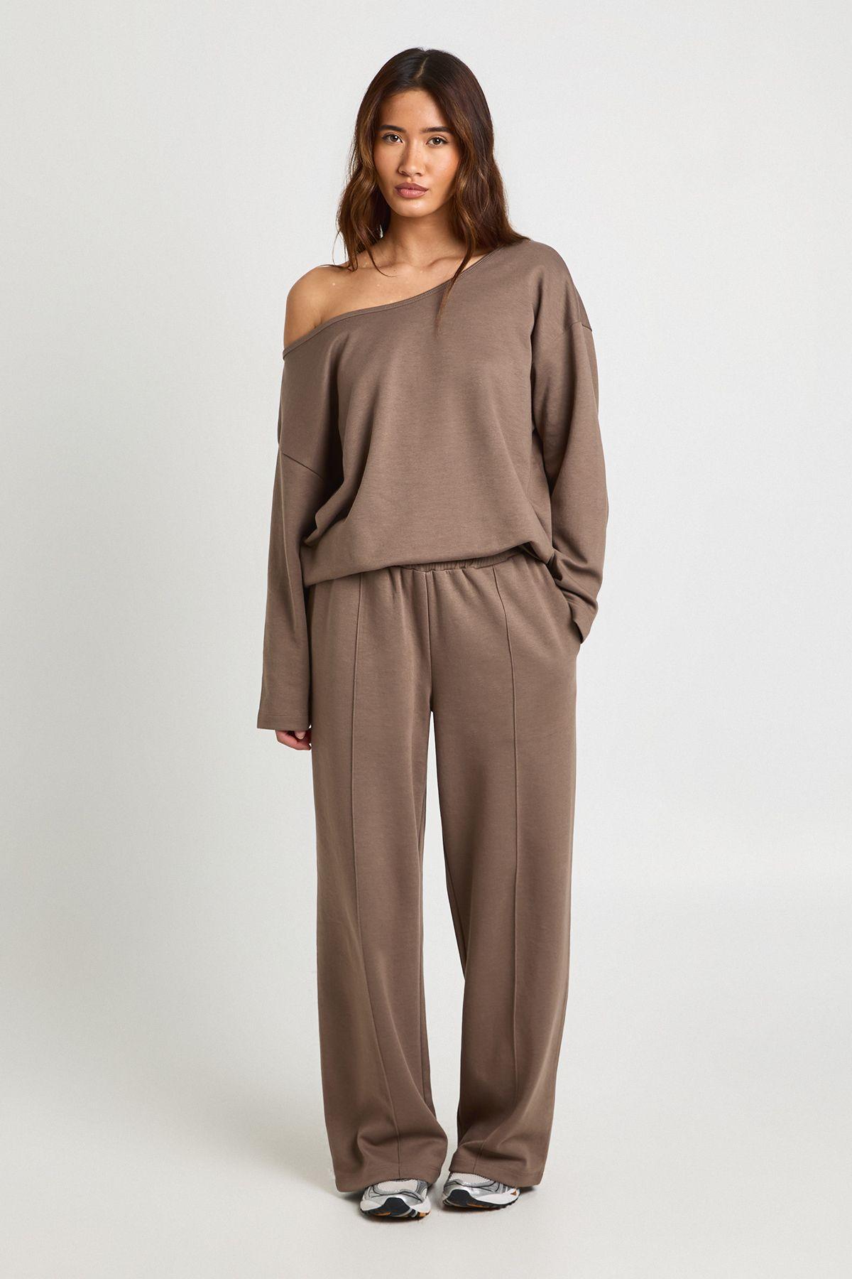 Interlock Off Shoulder Sweatshirt by BOOHOO