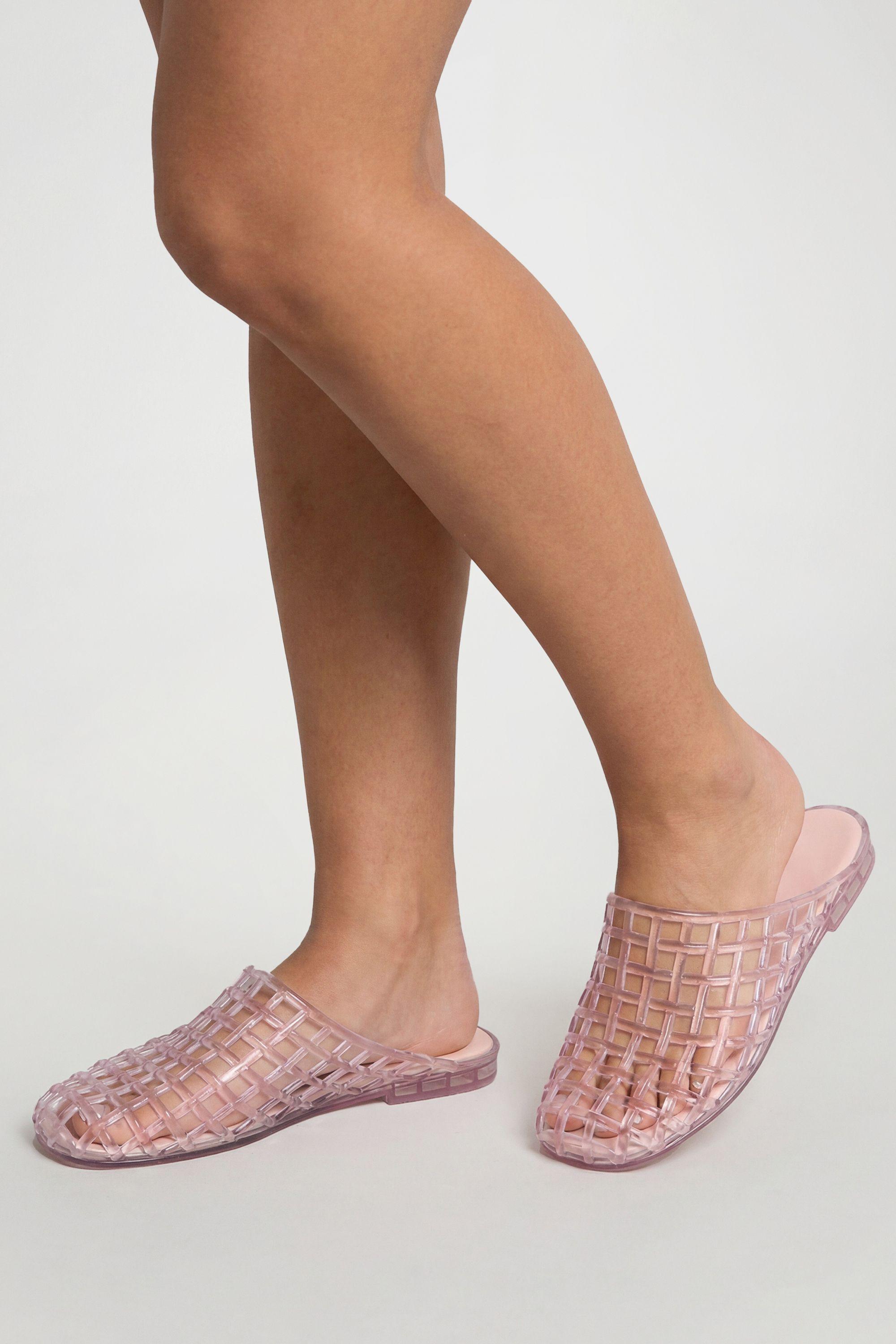 Jelly Round Toe Weave Flat Mules by BOOHOO