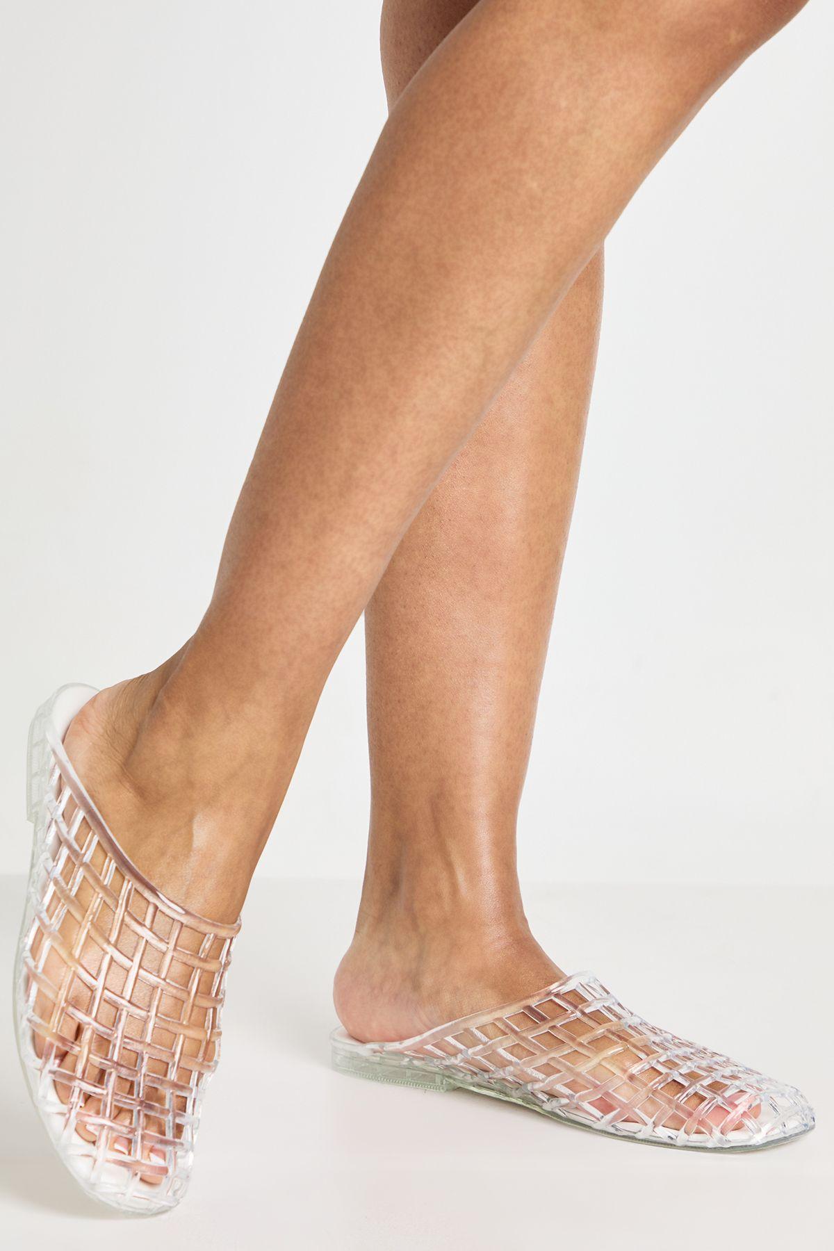 Jelly Round Toe Weave Flat Mules by BOOHOO