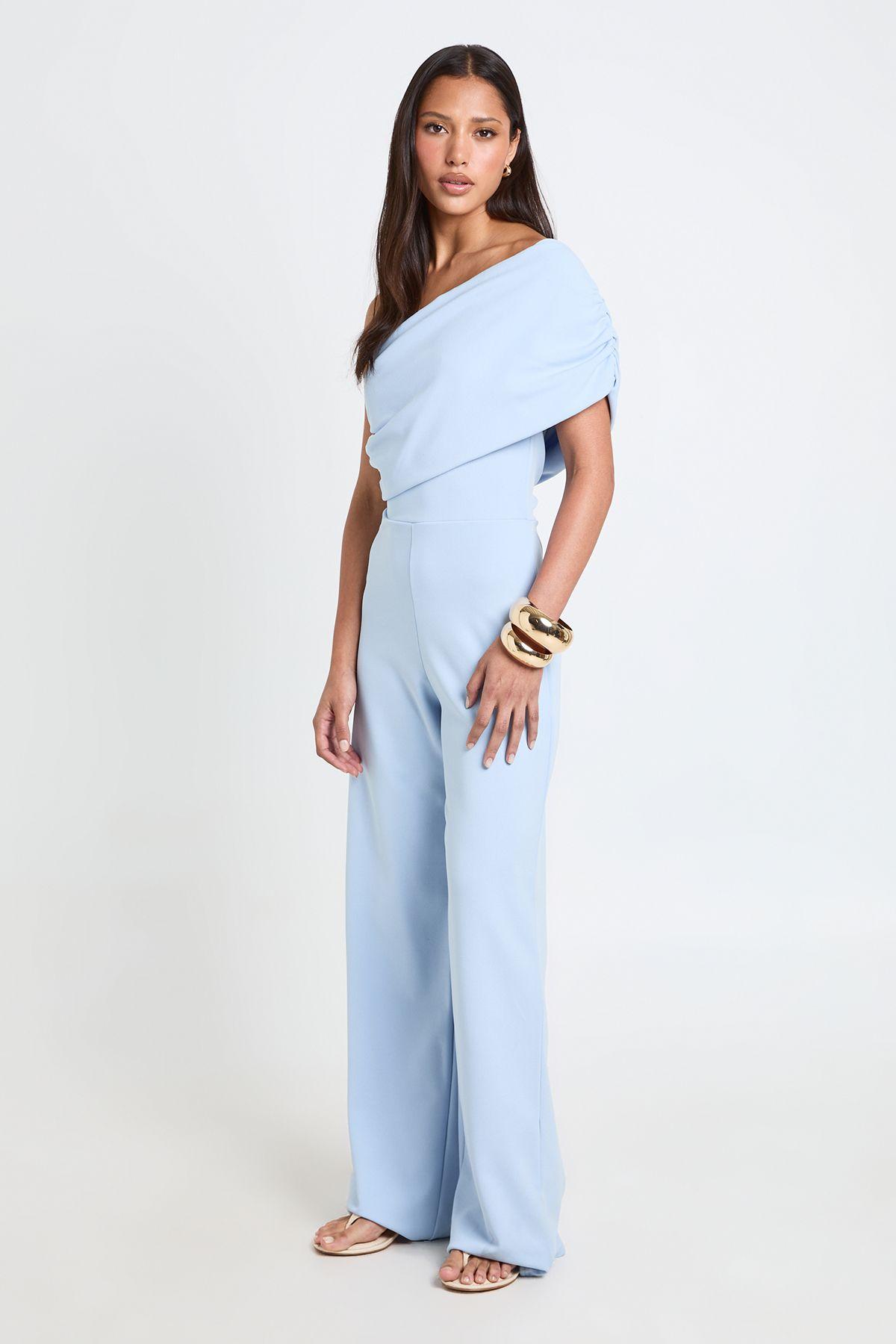 Jersey Crepe Bardot Wide Leg Jumpsuit by BOOHOO
