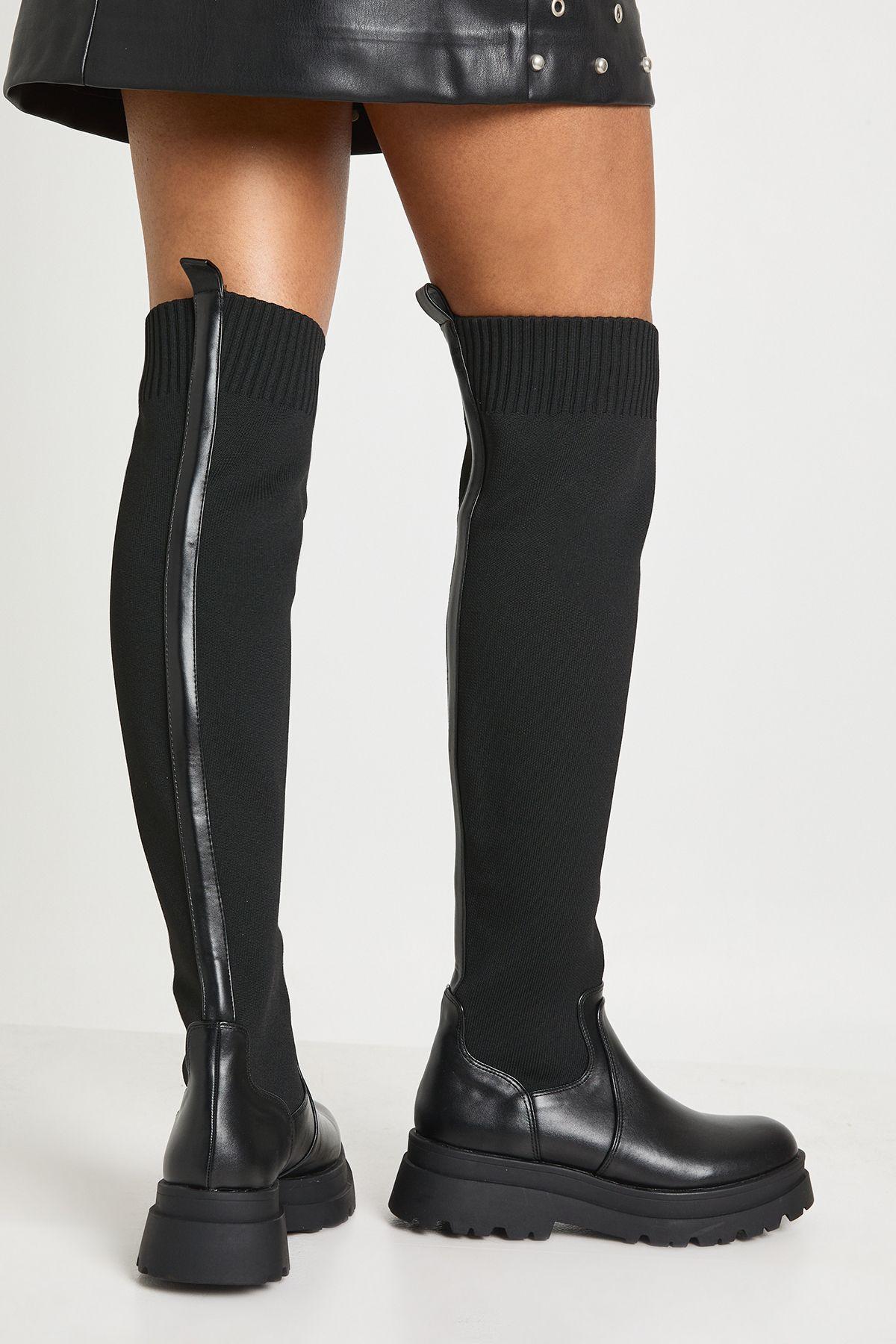 Knit Chunky Over The Knee High Boots by BOOHOO