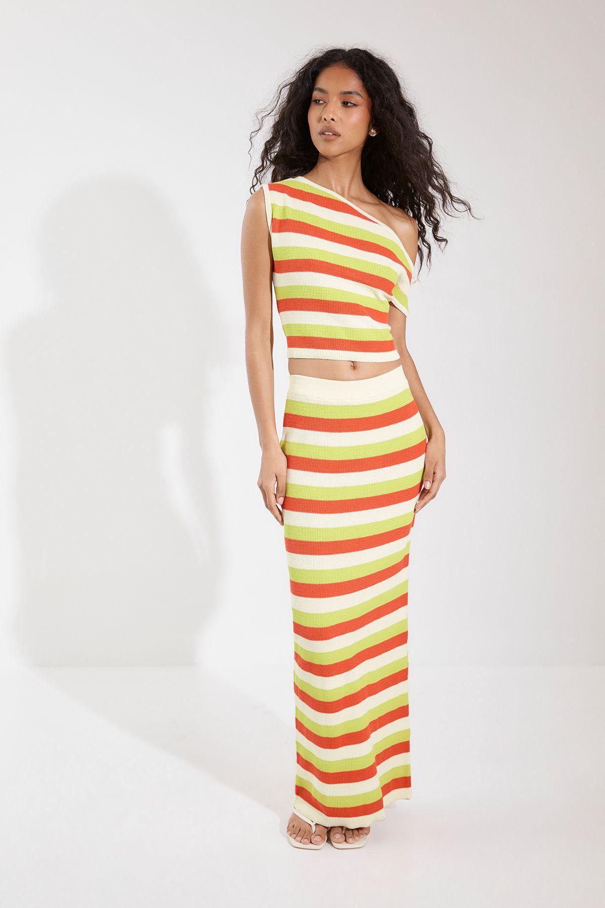 Knitted Asymmetric Shoulder Top and Maxi Skirt Co-ord by BOOHOO