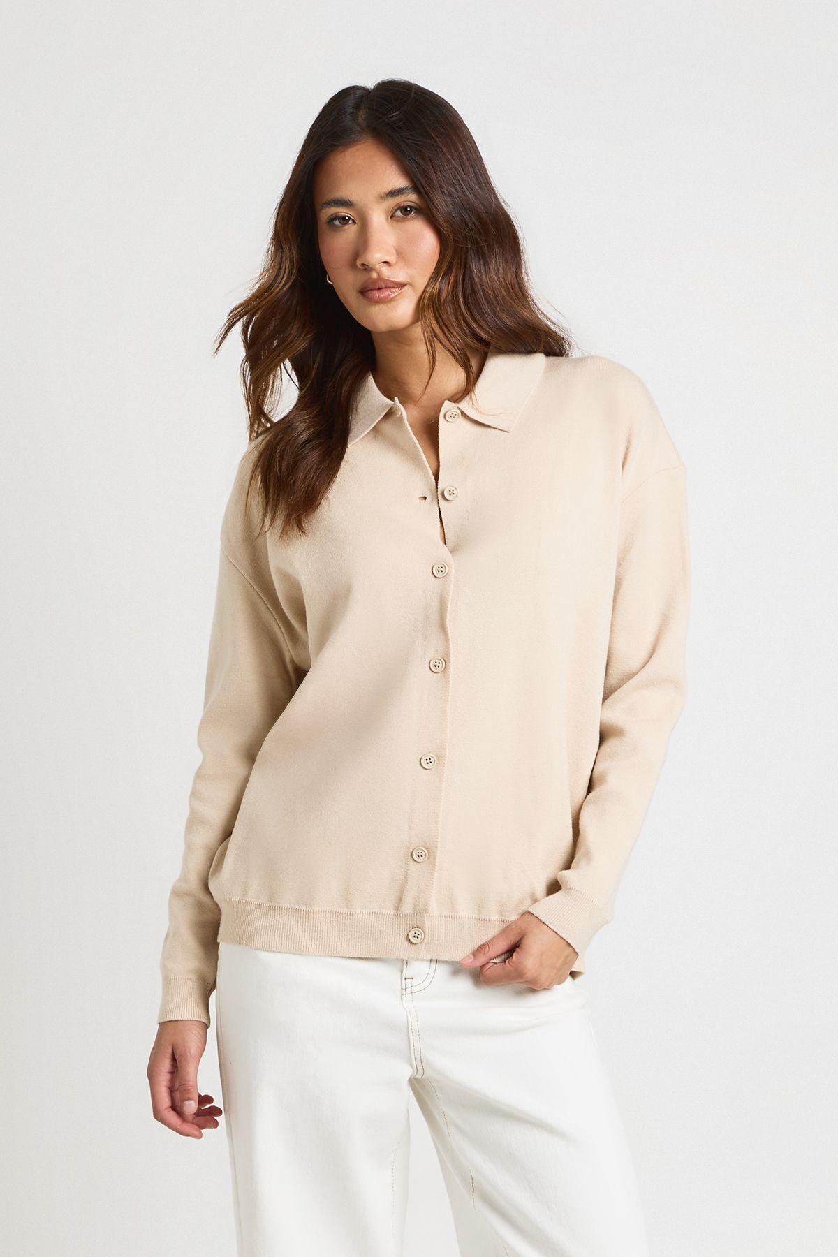 Knitted Button Down Collared Cardigan by BOOHOO