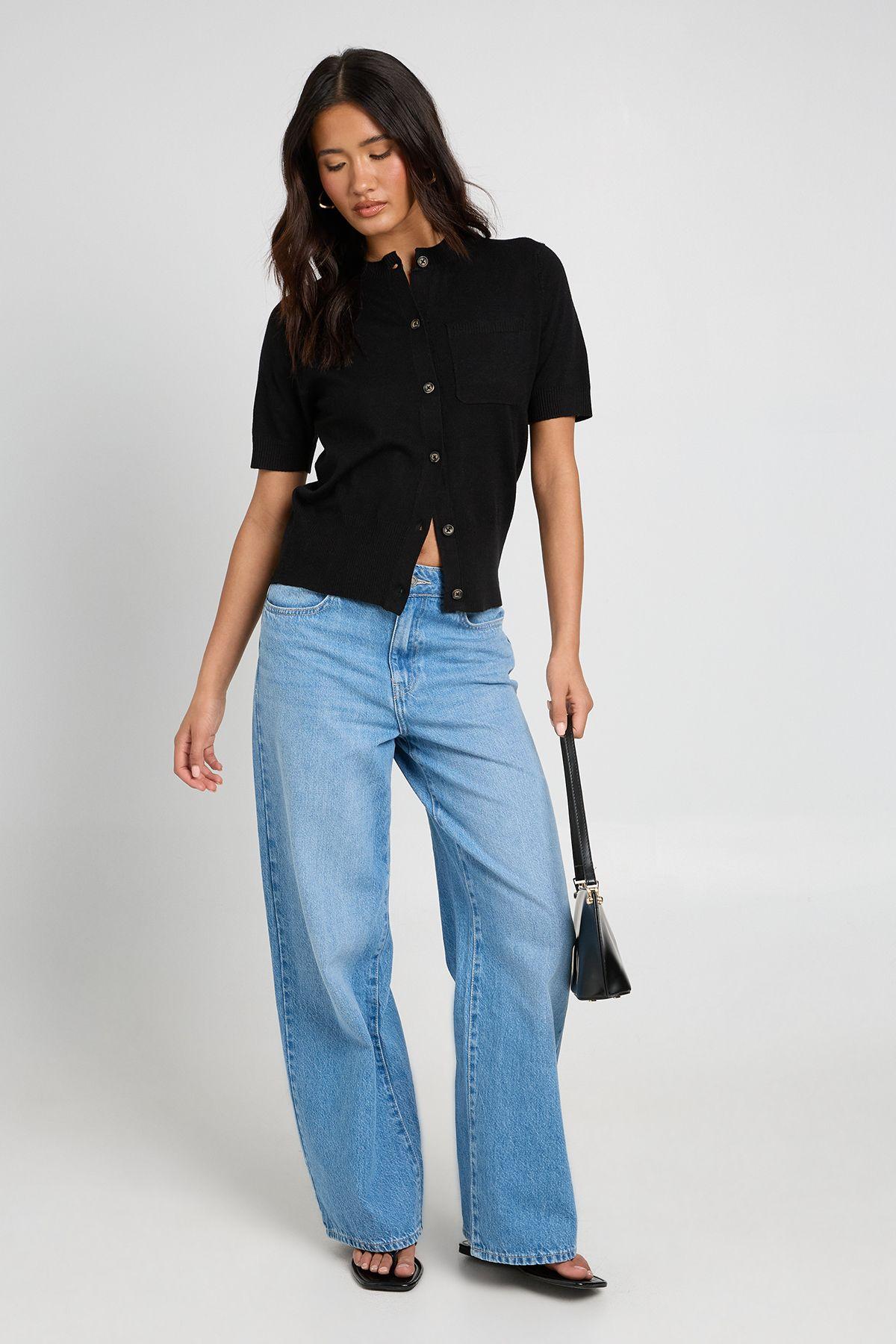 Knitted Cinched Hem Button Through Top by BOOHOO