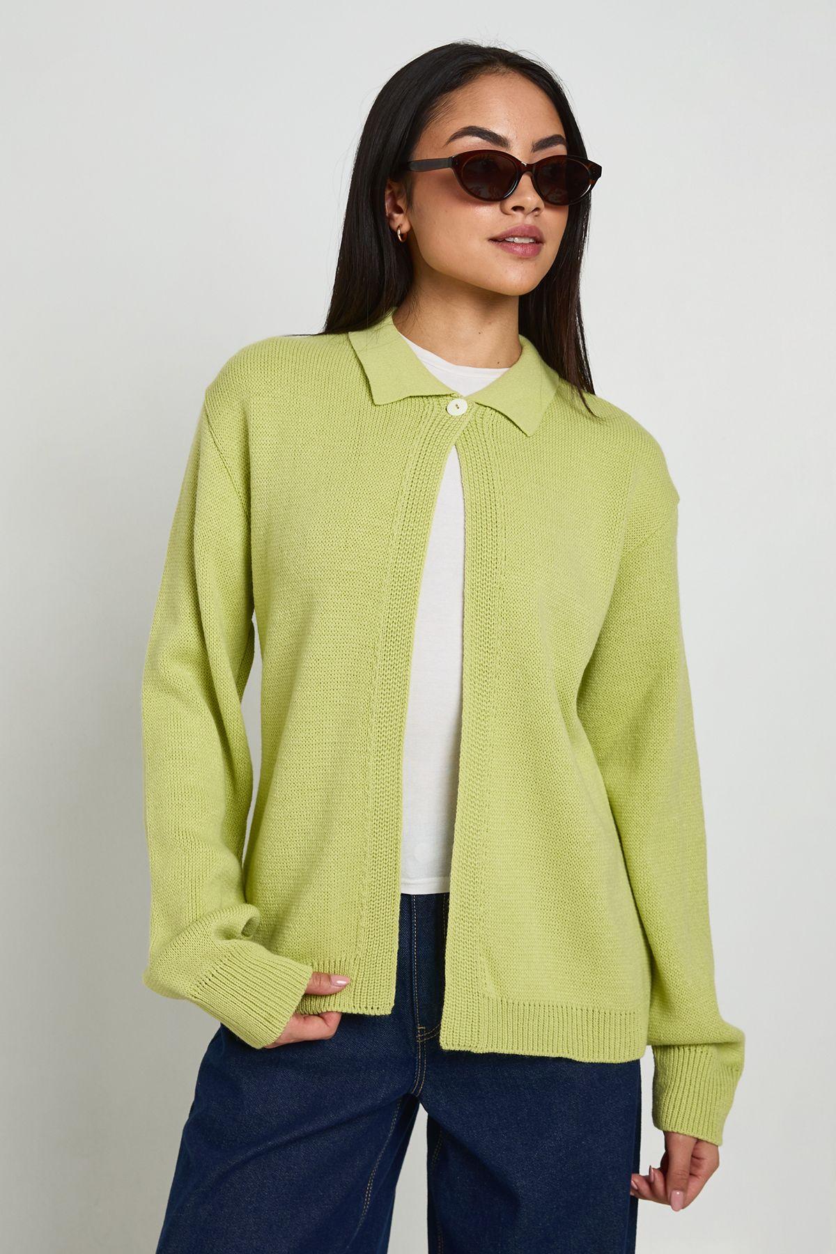 Knitted Collared Cardigan by BOOHOO