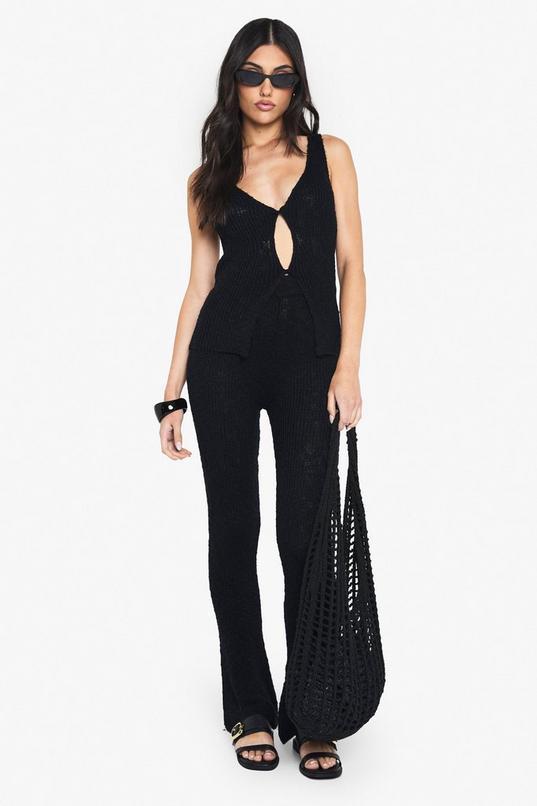 Knitted Crochet Flare Trouser by BOOHOO