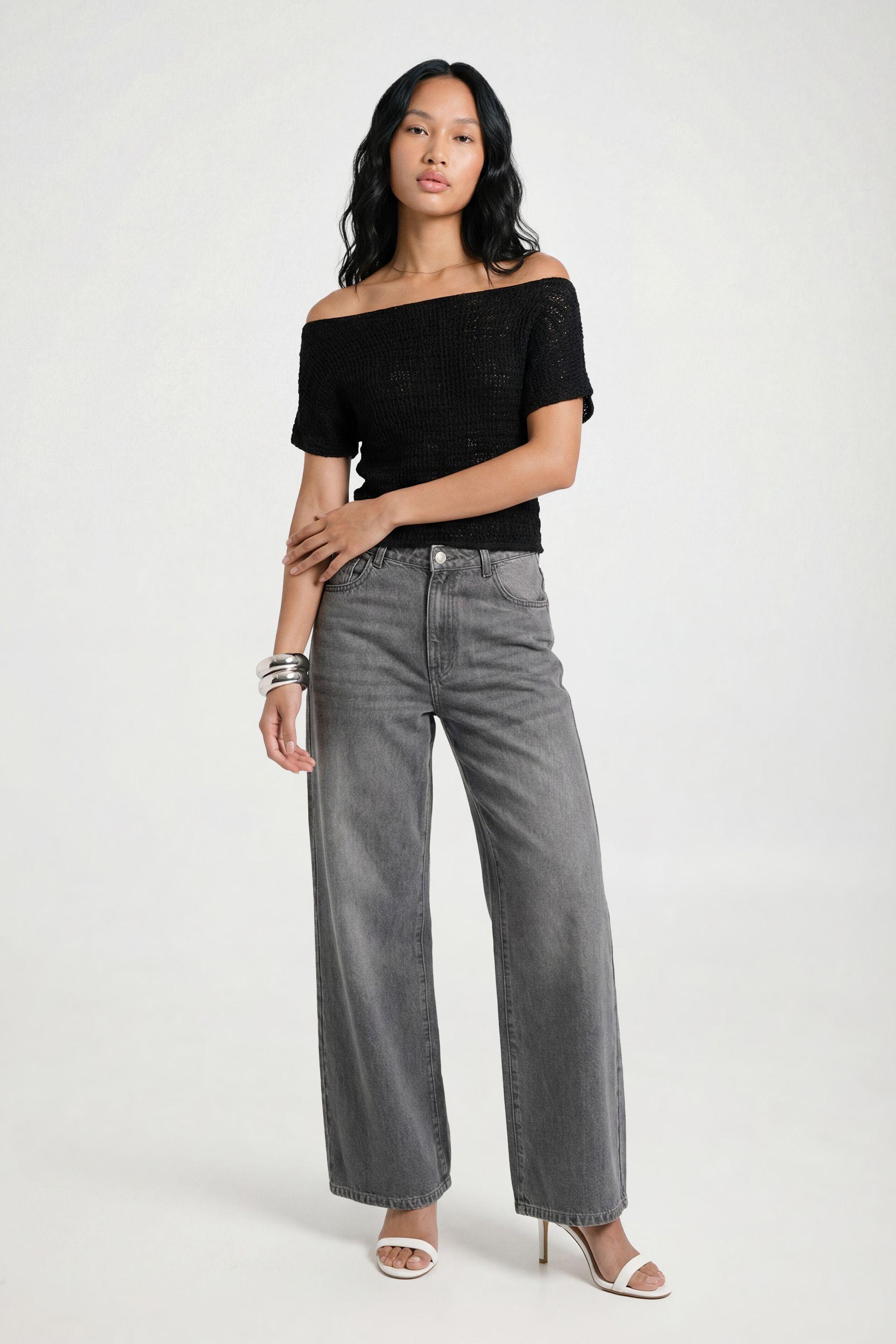 Knitted Off Shoulder Top by BOOHOO