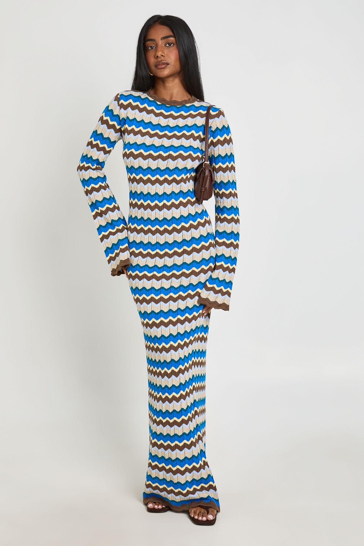 Knitted Stripe Long Sleeve Maxi Dress by BOOHOO