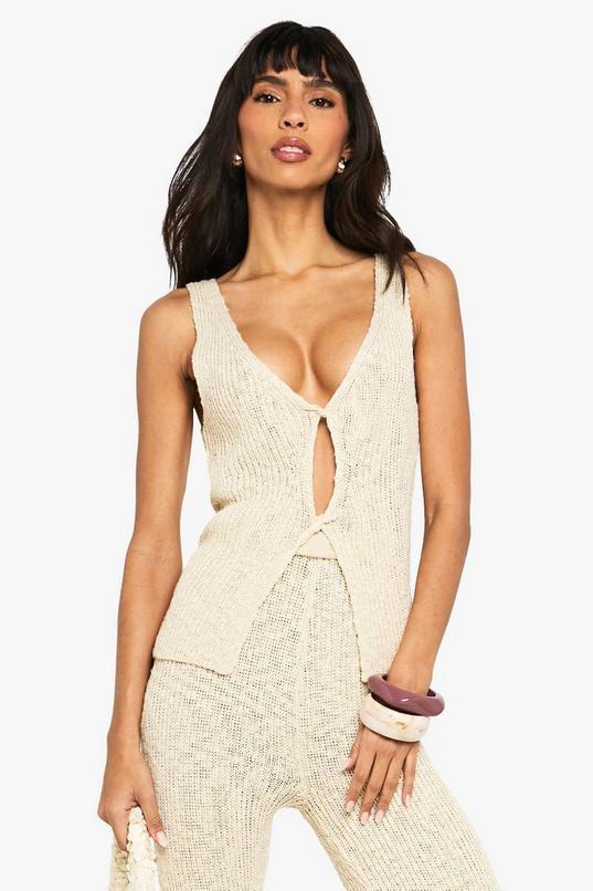 Knitted Twist Front Crochet Waistcoat by BOOHOO