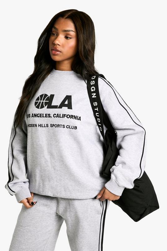 LA Basketball Side Striped Oversized Sweatshirt by BOOHOO