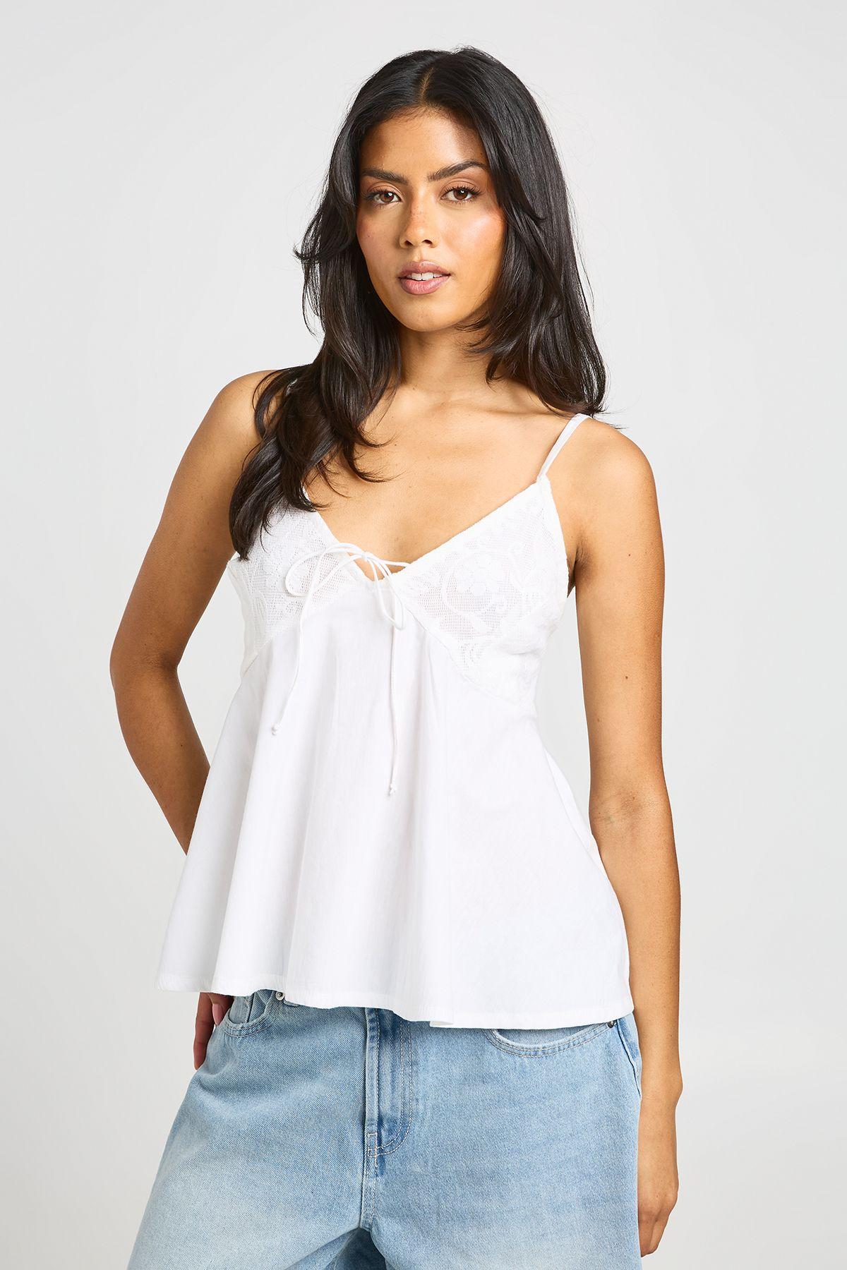 Lace Bust Detail Floaty Cami by BOOHOO