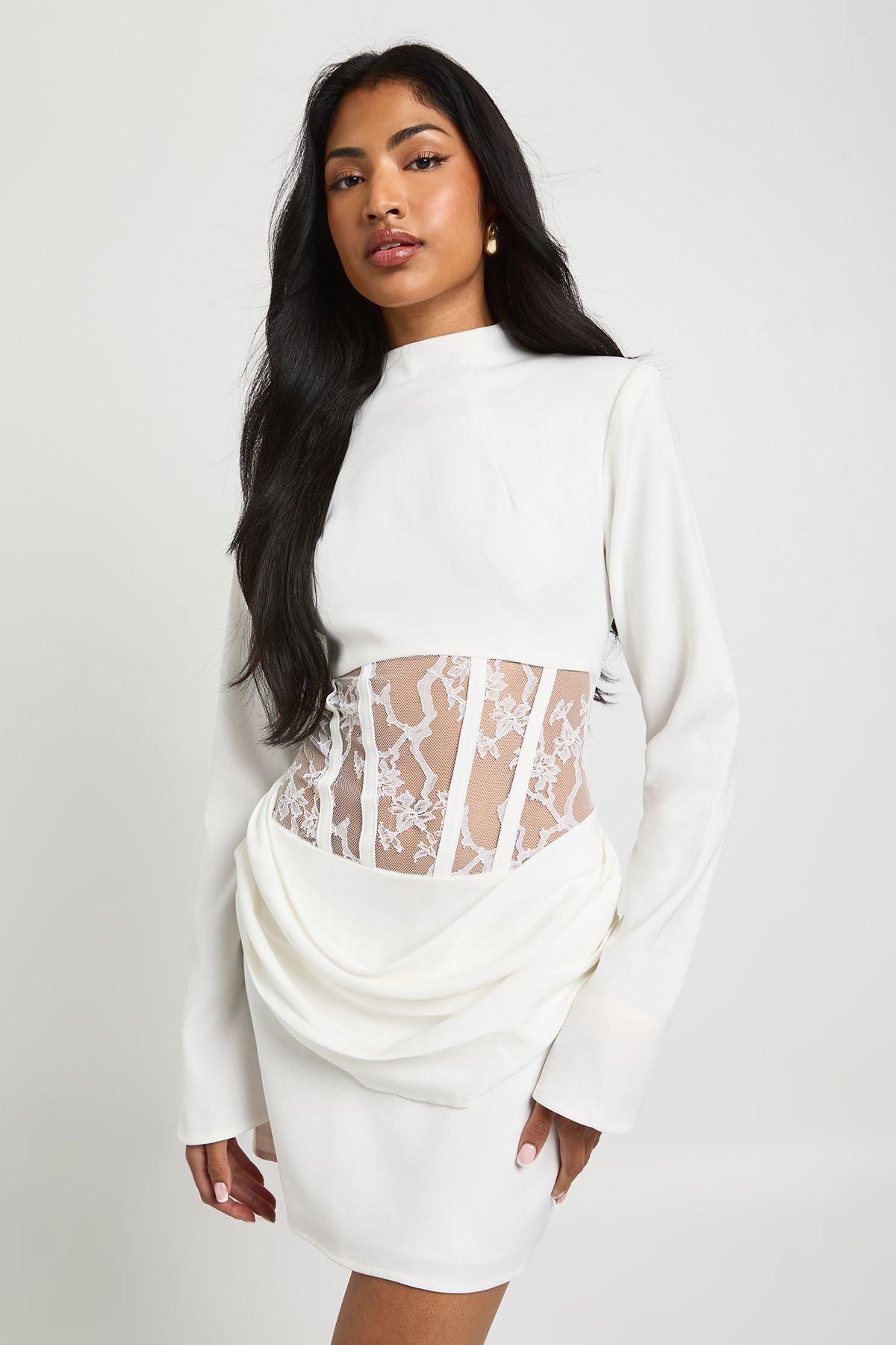Lace Corset Structured Mini Dress by BOOHOO