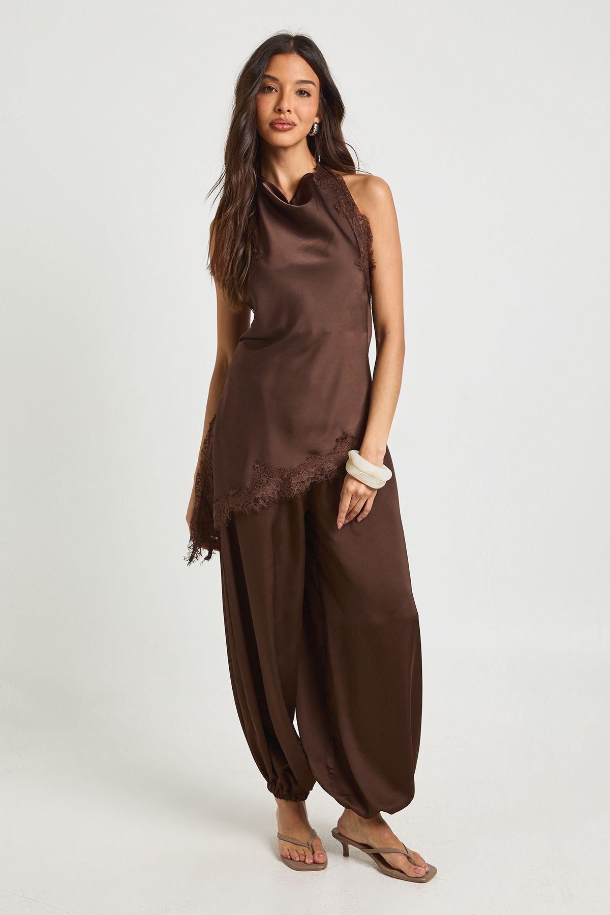 Lace Cowl Asymmetric Top by BOOHOO