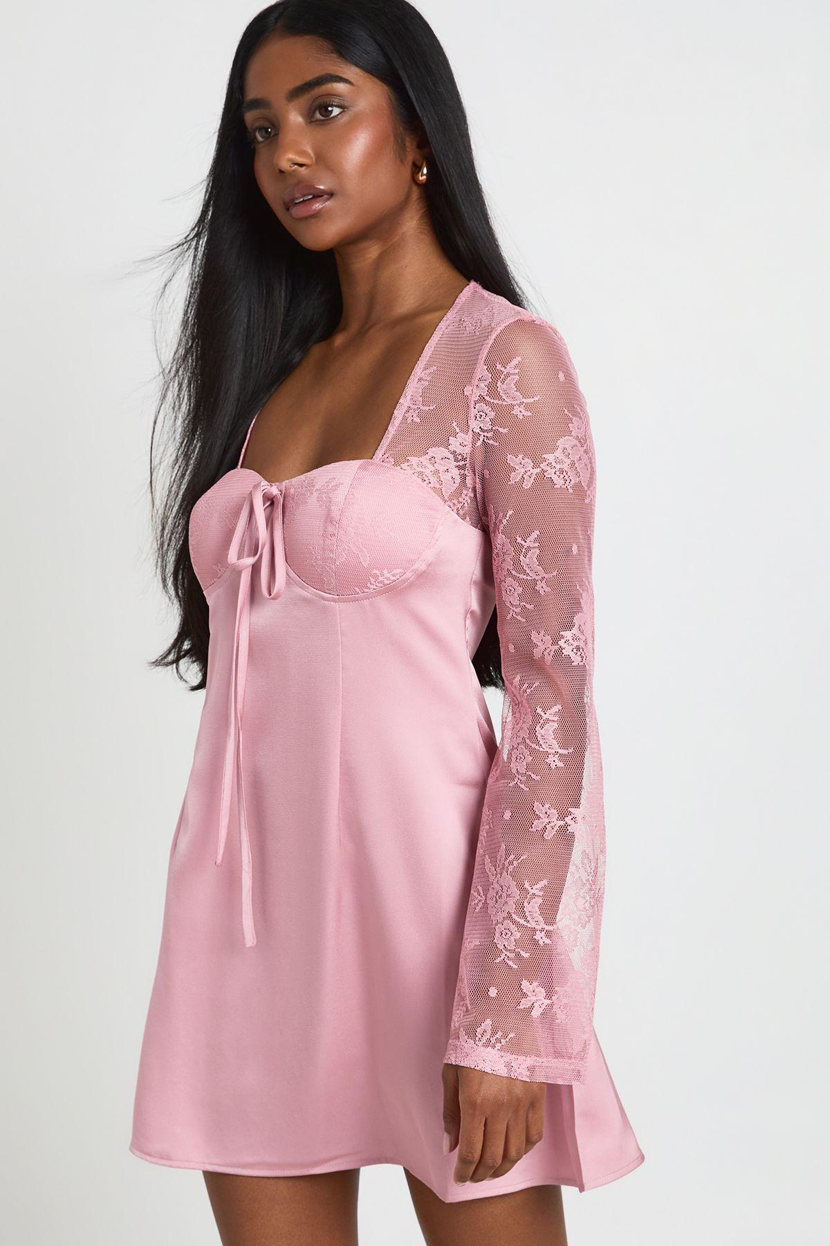 Lace Flare Sleeve Mini Dress by BOOHOO