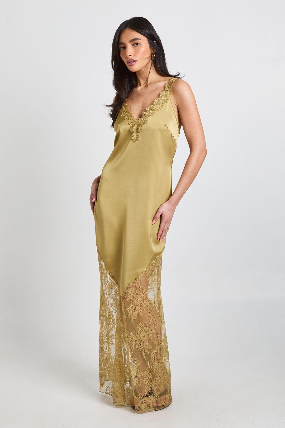 Lace Hem Slip Dress by BOOHOO