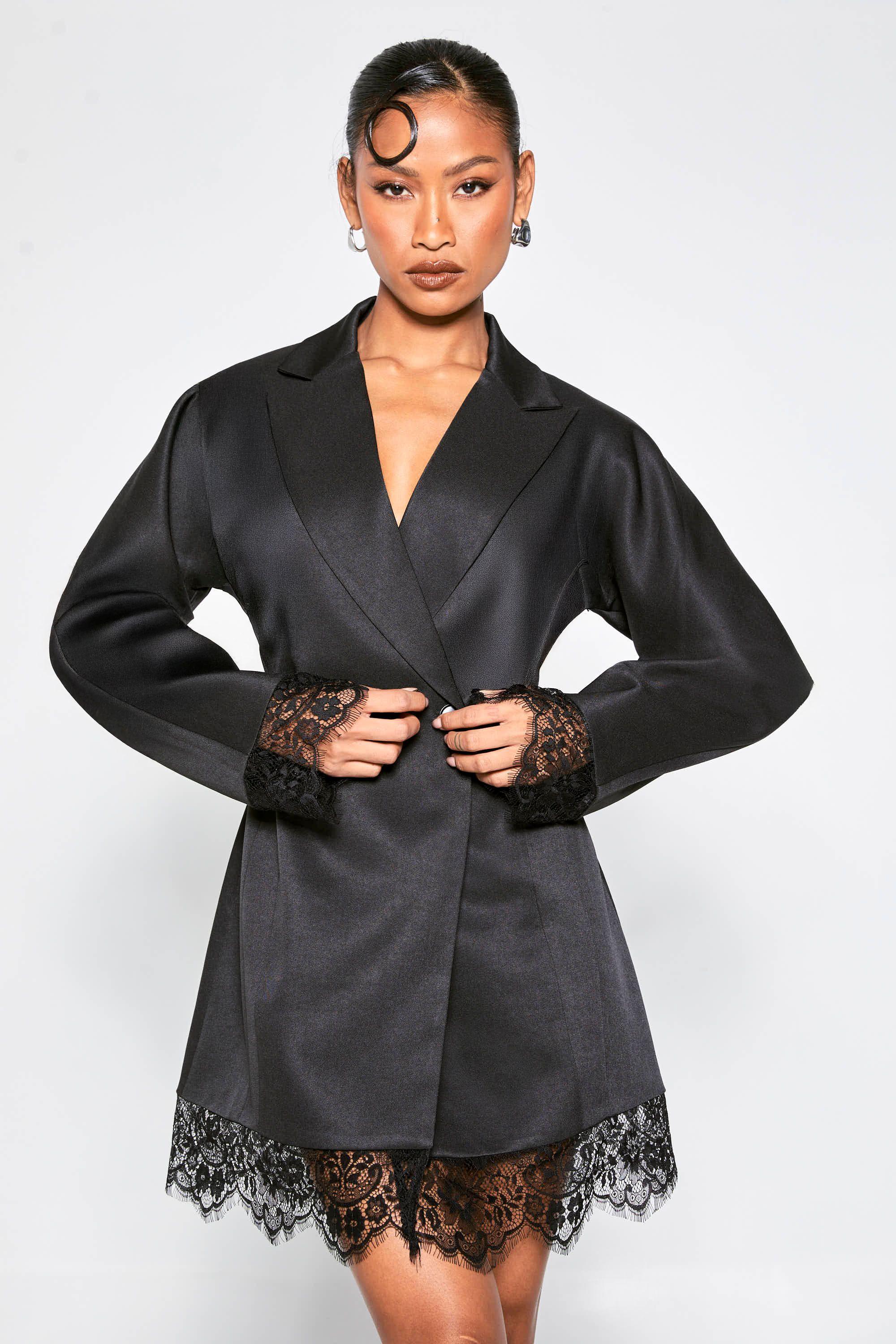 Lace Hem Structured Blazer Dress by BOOHOO