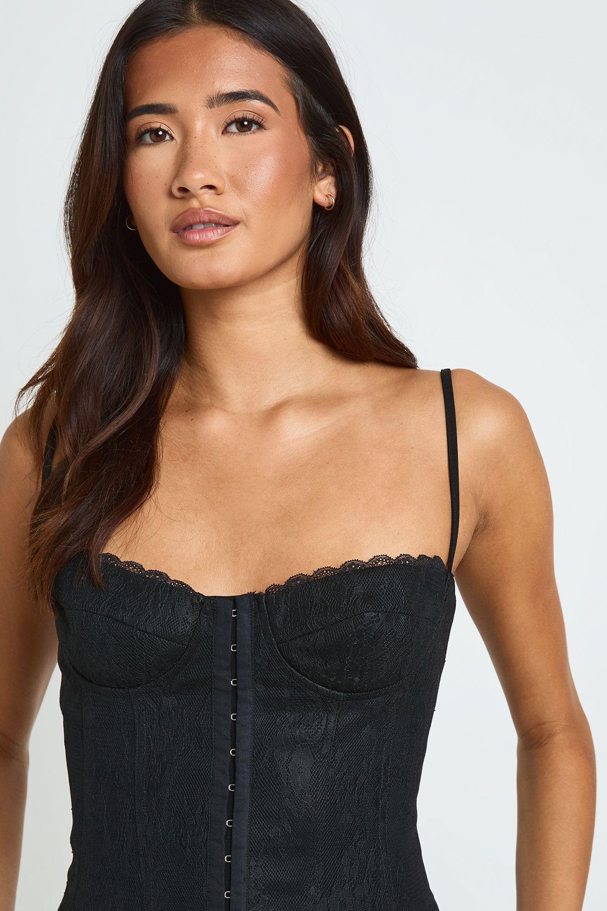 Lace Hook And Eye corset Top by BOOHOO