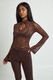 Lace Long Sleeve Keyhole Top by BOOHOO Lace Long Sleeve Keyhole Top by BOOHOO