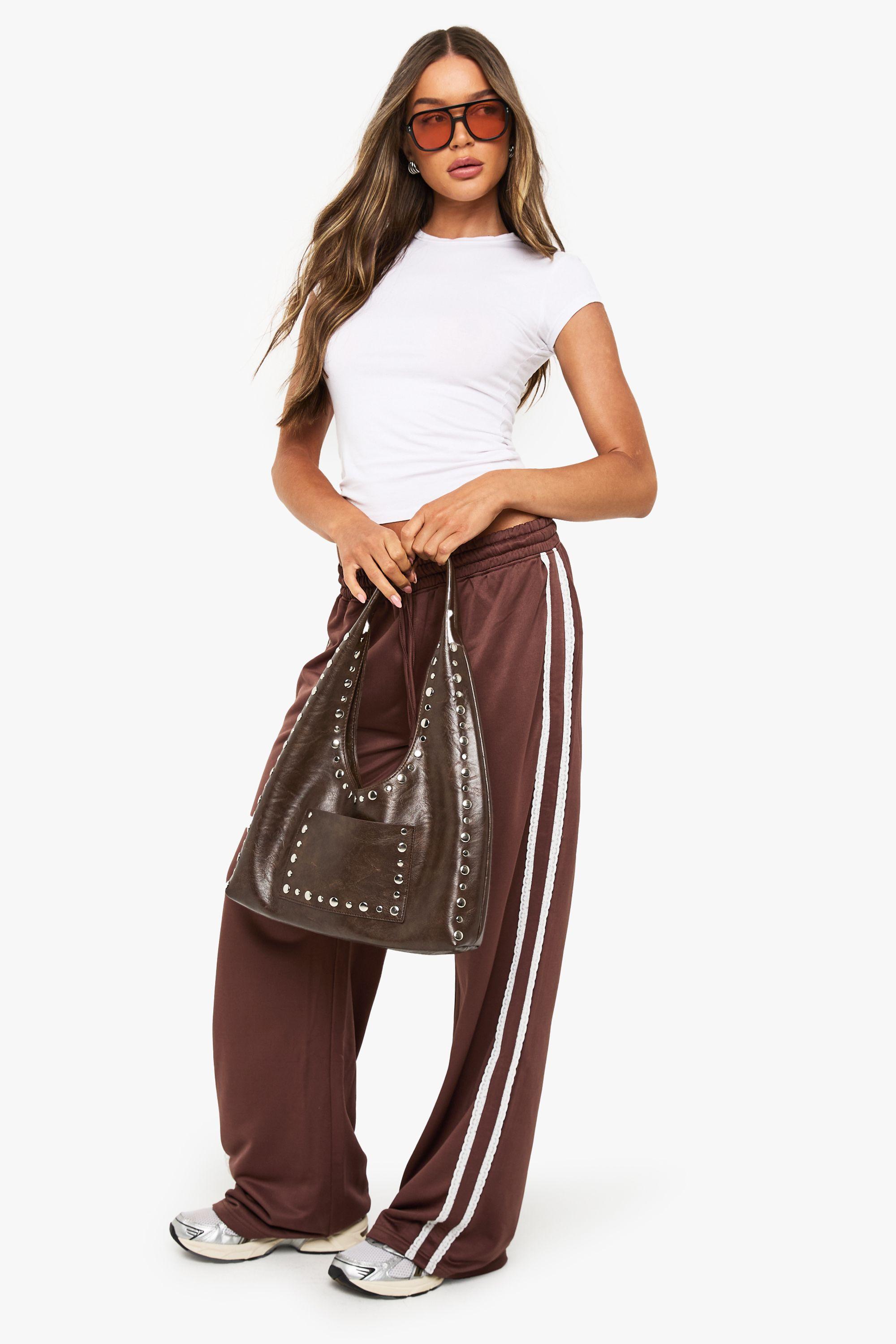 Lace Side Stripe Tricot Straight Leg Jogger by BOOHOO
