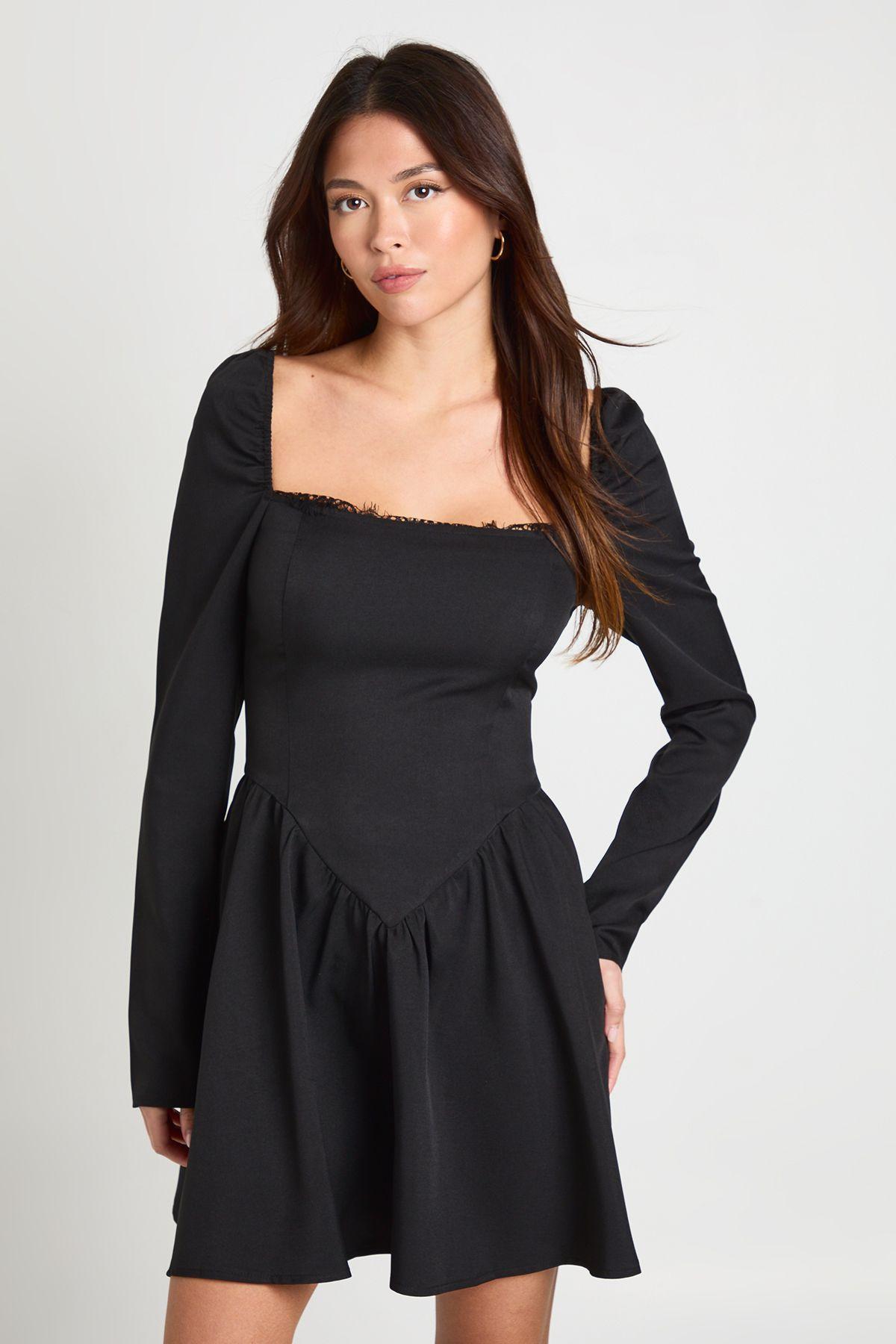 Lace Trim Drop Waist Milkmaid Dress by BOOHOO