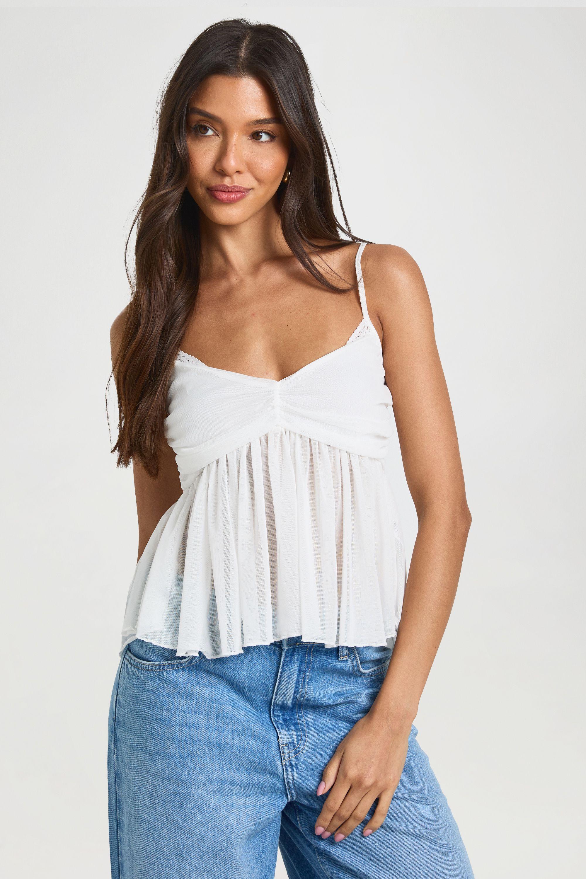 Lace Trim Mesh Peplum Cami Top by BOOHOO