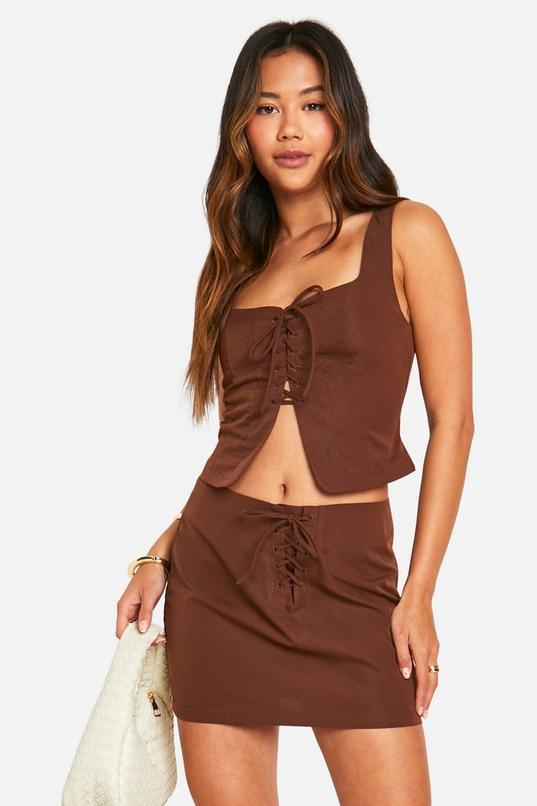 Lace Up Front Micro Mini Skirt by BOOHOO
