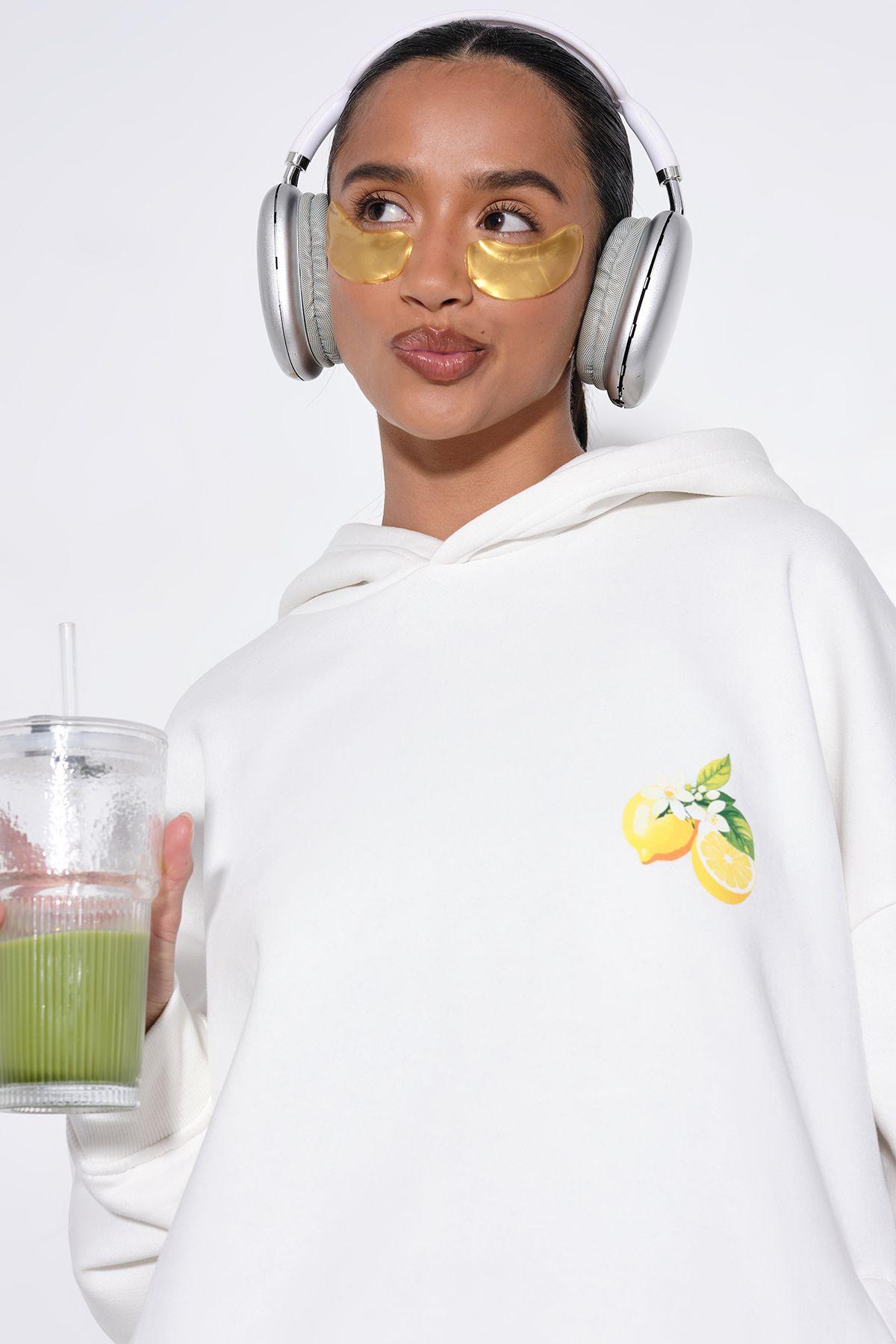 Lemon Printed Oversized Hoodie by BOOHOO