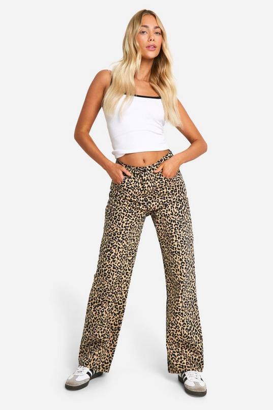 Leopard Denim Straight Leg Jeans by BOOHOO