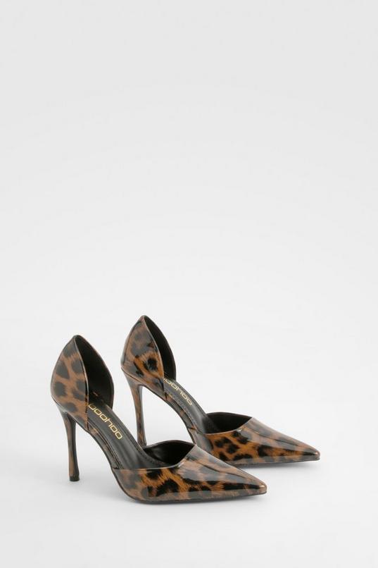 Leopard Patent Cut Out Court Shoes by BOOHOO