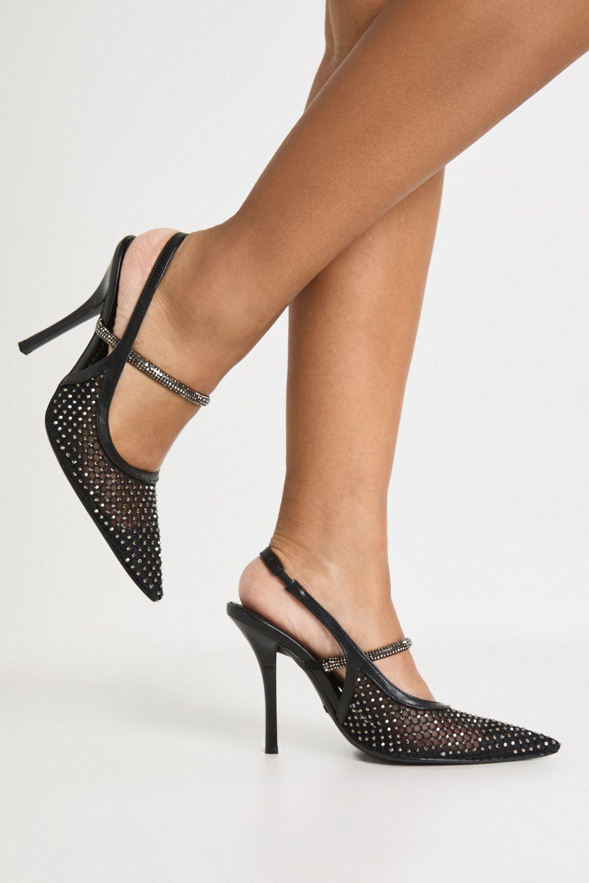 Limited Edition Diamante Bow Heeled Mules by BOOHOO