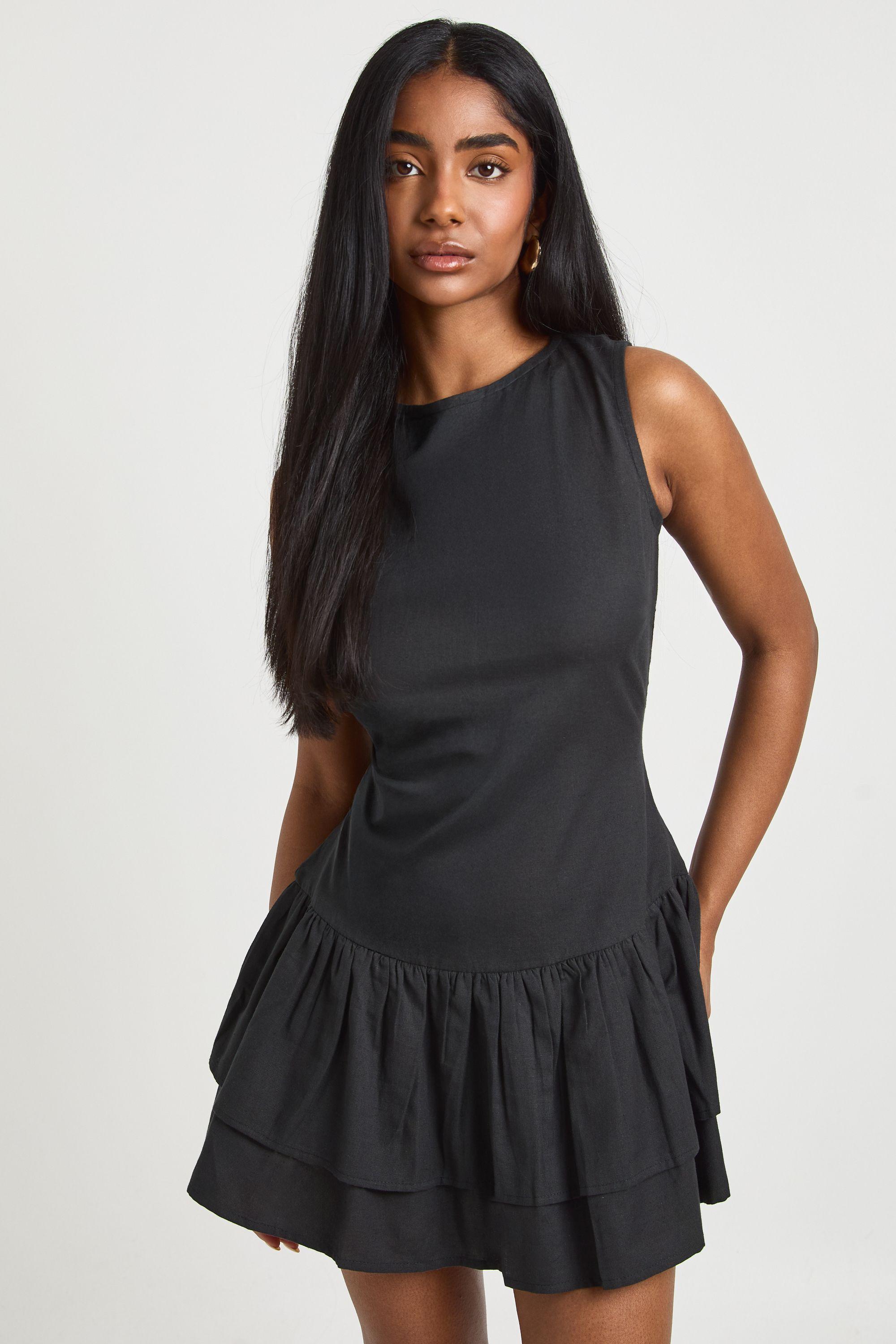 Linen Double Layer Smock Dress by BOOHOO