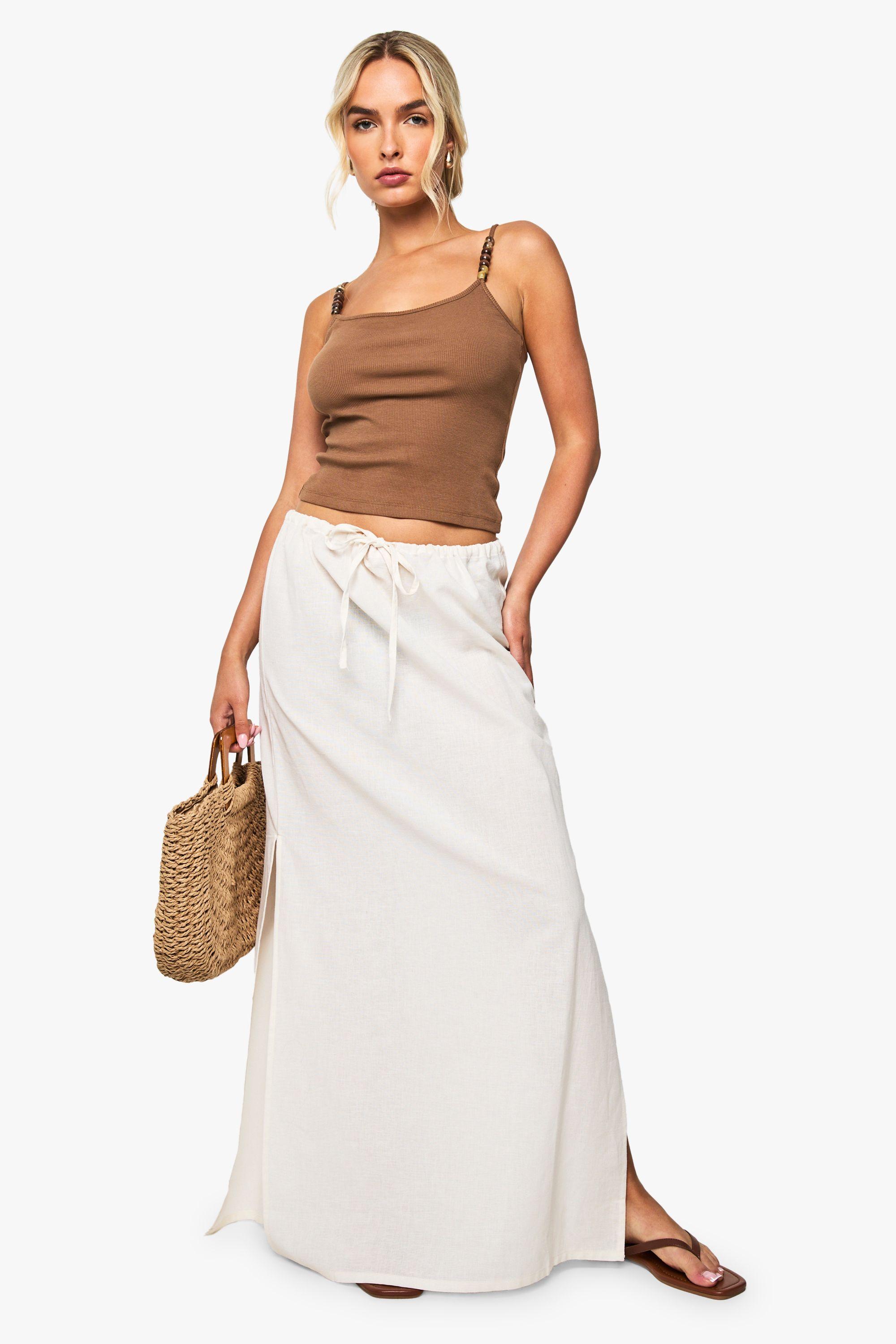 Linen Drawstring Maxi Skirt by BOOHOO
