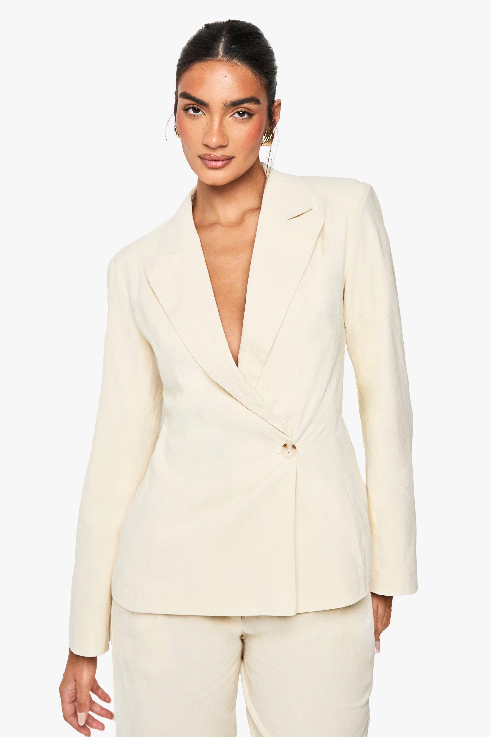 Linen Fitted Wrap Front Blazer by BOOHOO