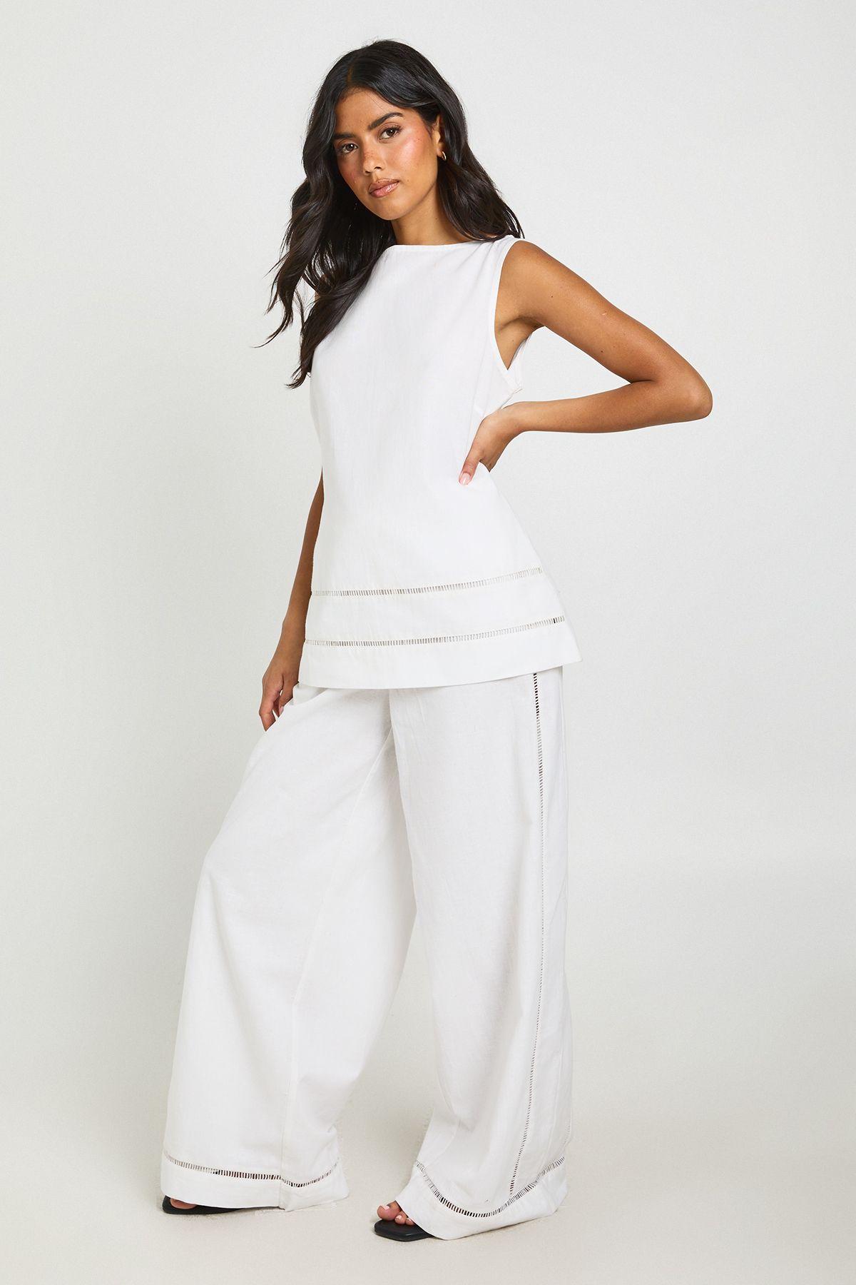 Linen Ladder Insert Boxy Top and Wide Leg Trouser Co-ord by BOOHOO