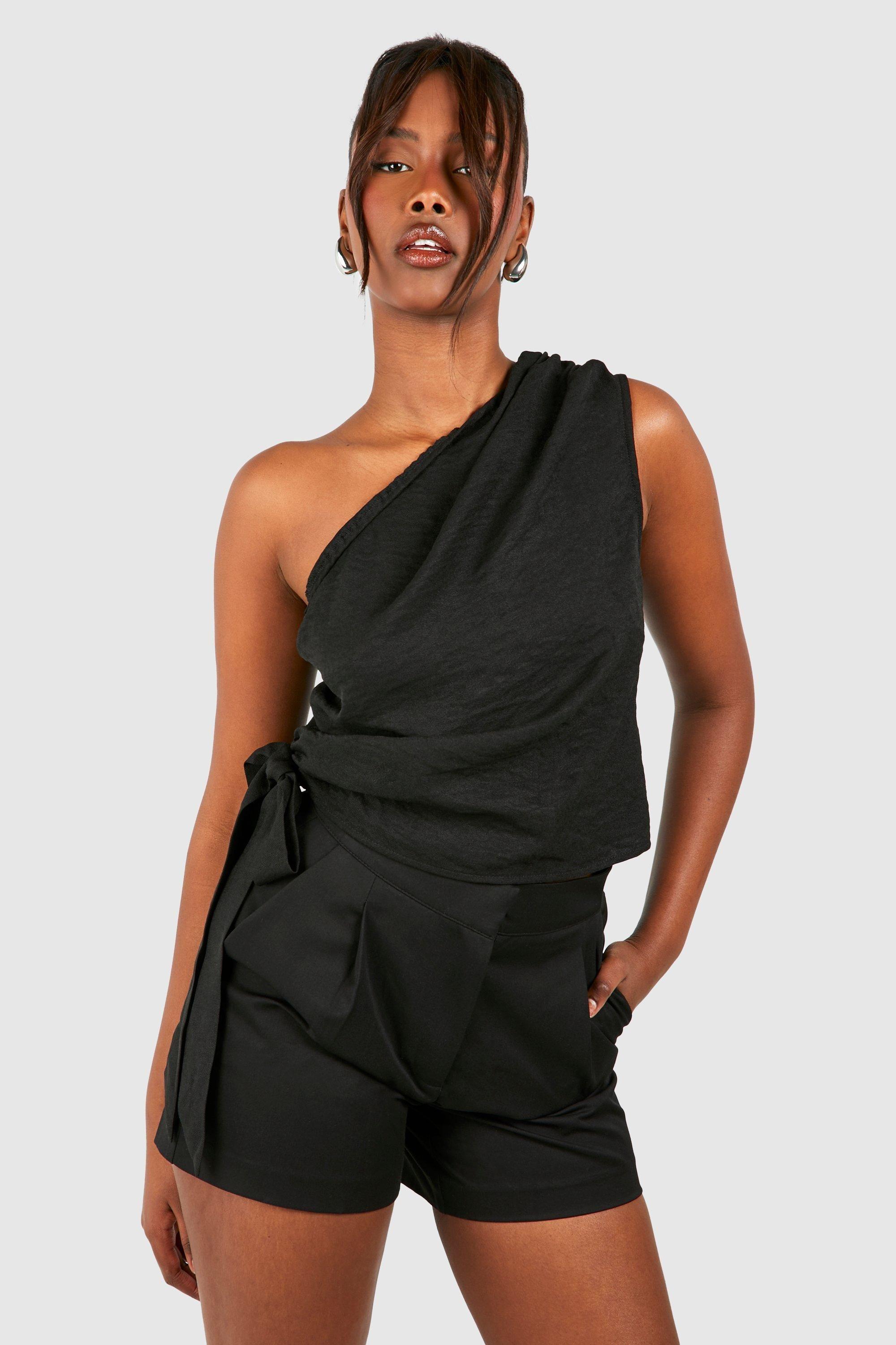 Linen Look Asymmetric Ruched Blouse by BOOHOO
