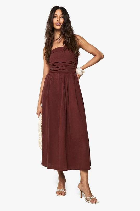 Linen Look Bandeau Midaxi Dress by BOOHOO