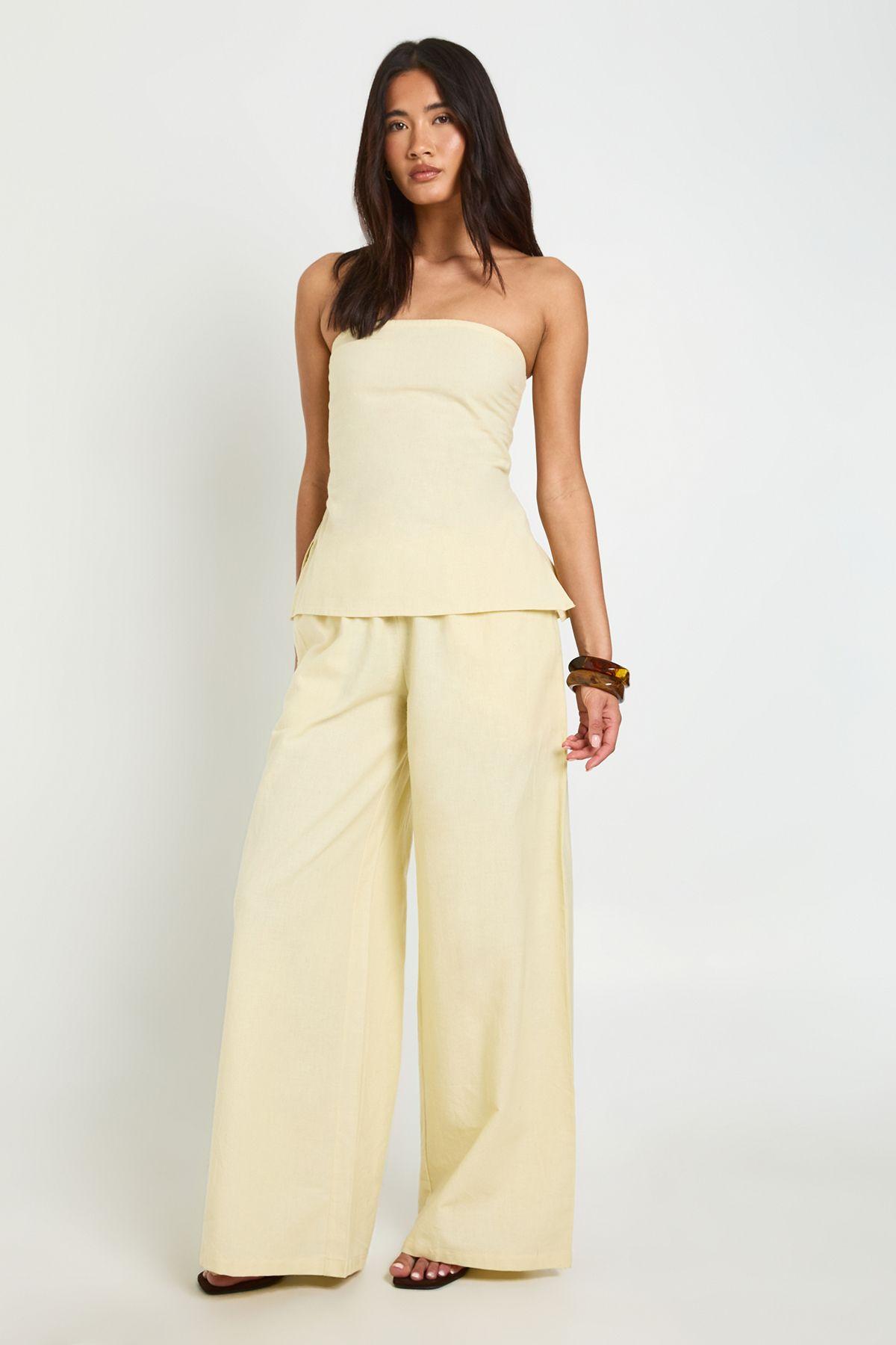 Linen Look Bandeau & Wide Leg Trouser Co-ord by BOOHOO