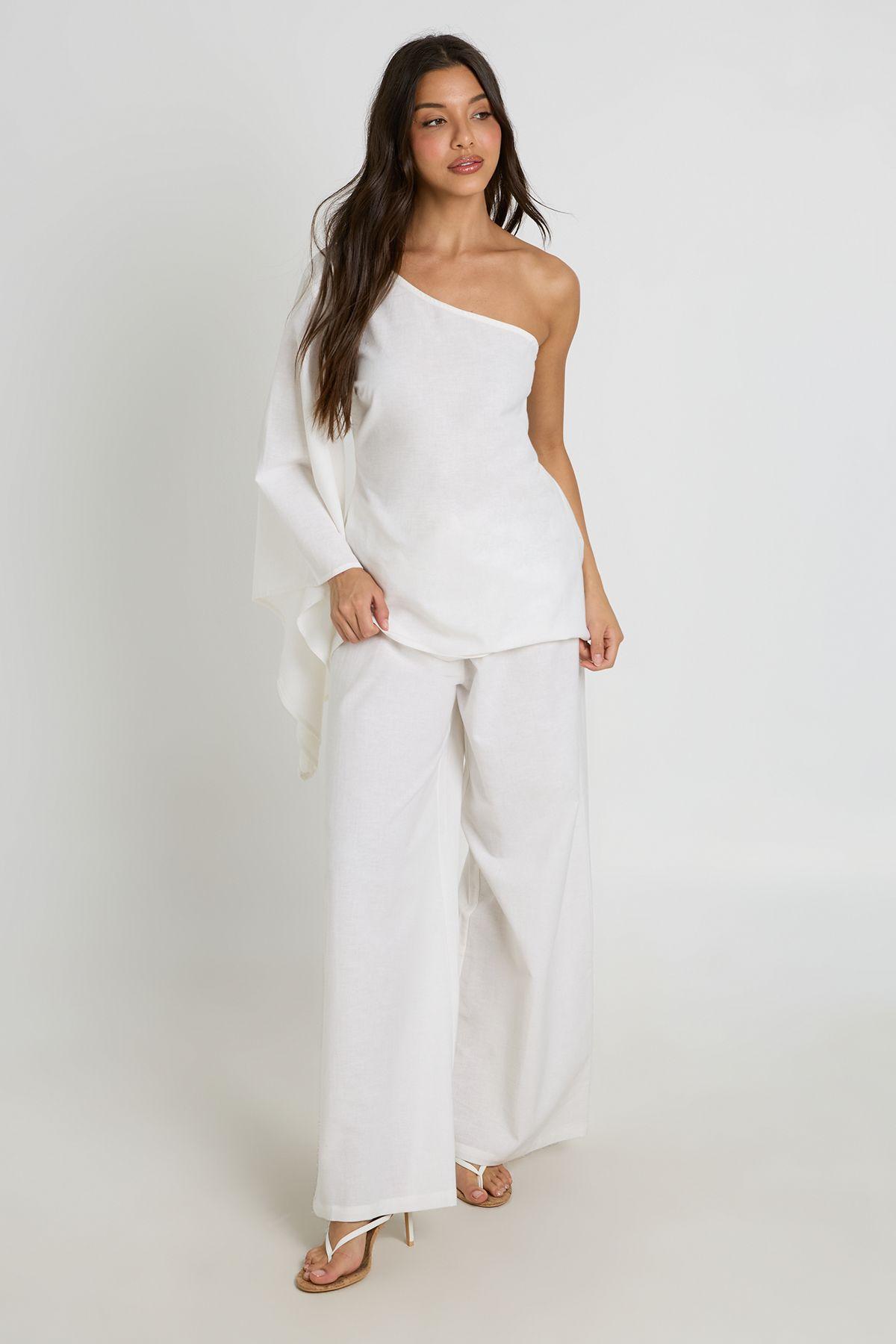 Linen Look Cape Top and Wide Leg Trouser Co-ord by BOOHOO