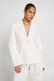 Linen Look Cinched Waist Blazer by BOOHOO