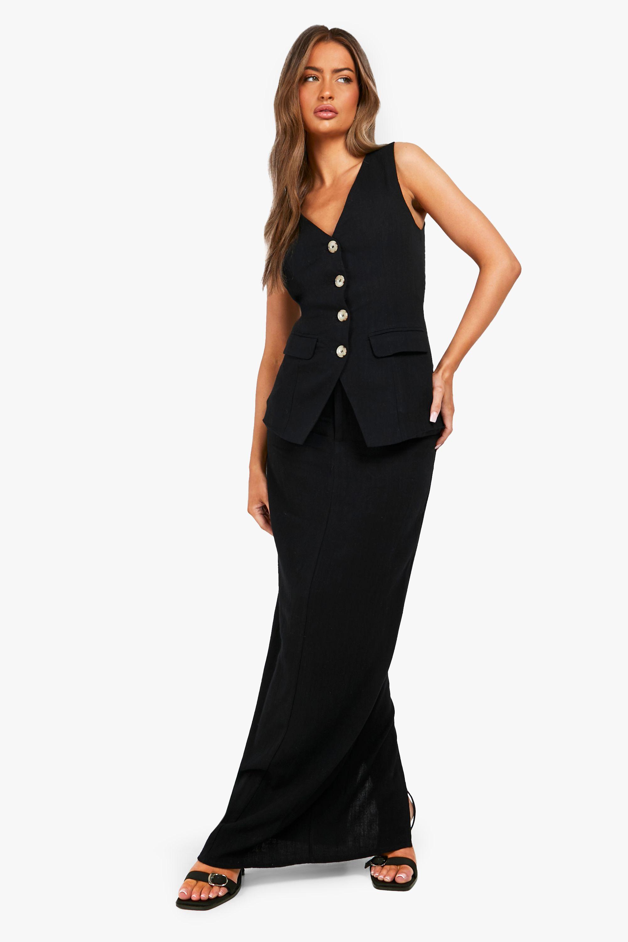 Linen Look Column Fitted Maxi Skirt by BOOHOO Linen Look Column Fitted Maxi Skirt by BOOHOO