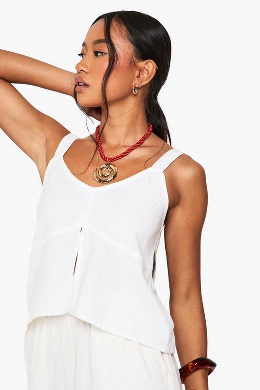 Linen Look Cropped Cami Top by BOOHOO