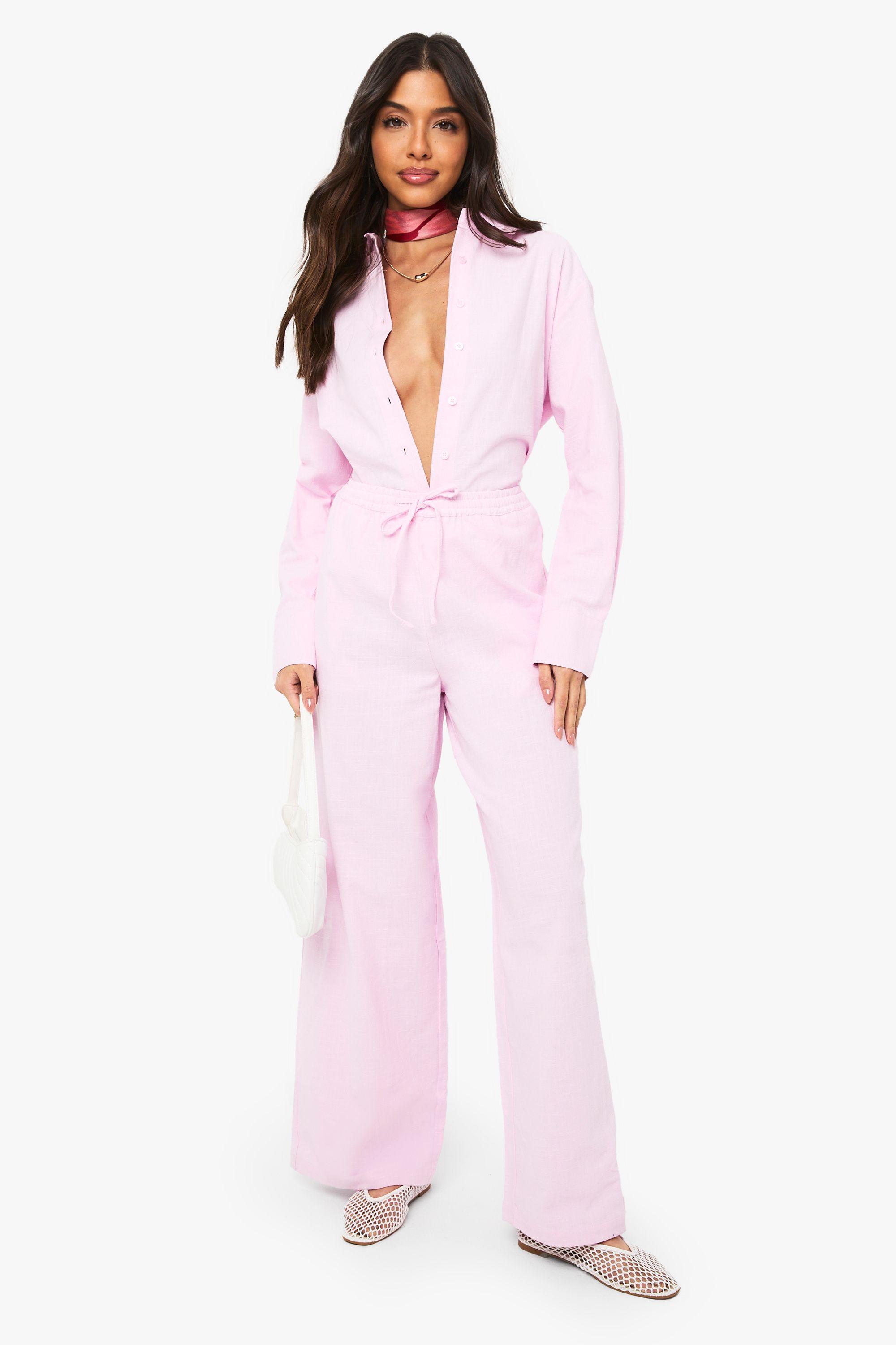 Linen Look Drawstring Trousers by BOOHOO