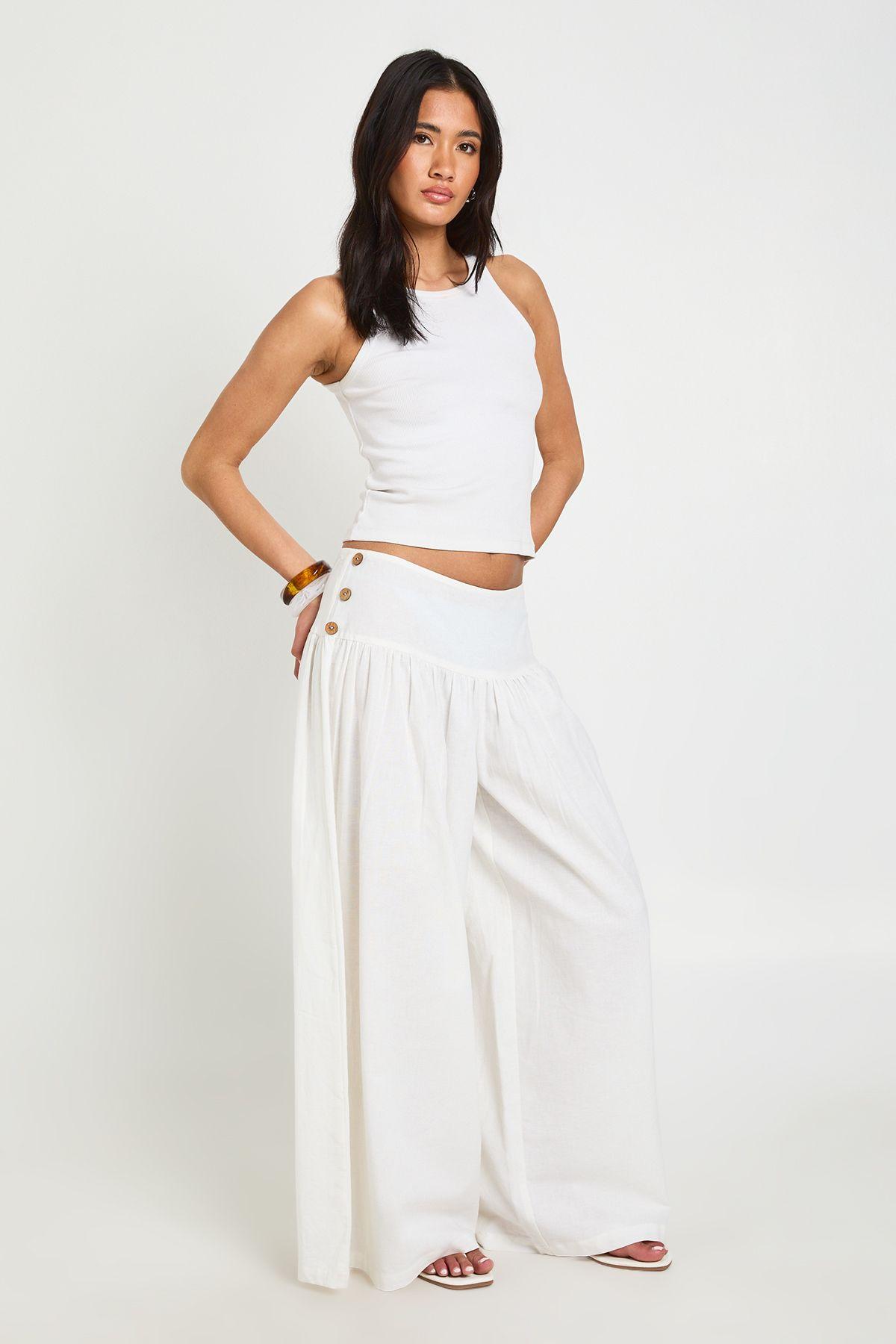Linen Look Extreme Wide Leg Trousers by BOOHOO