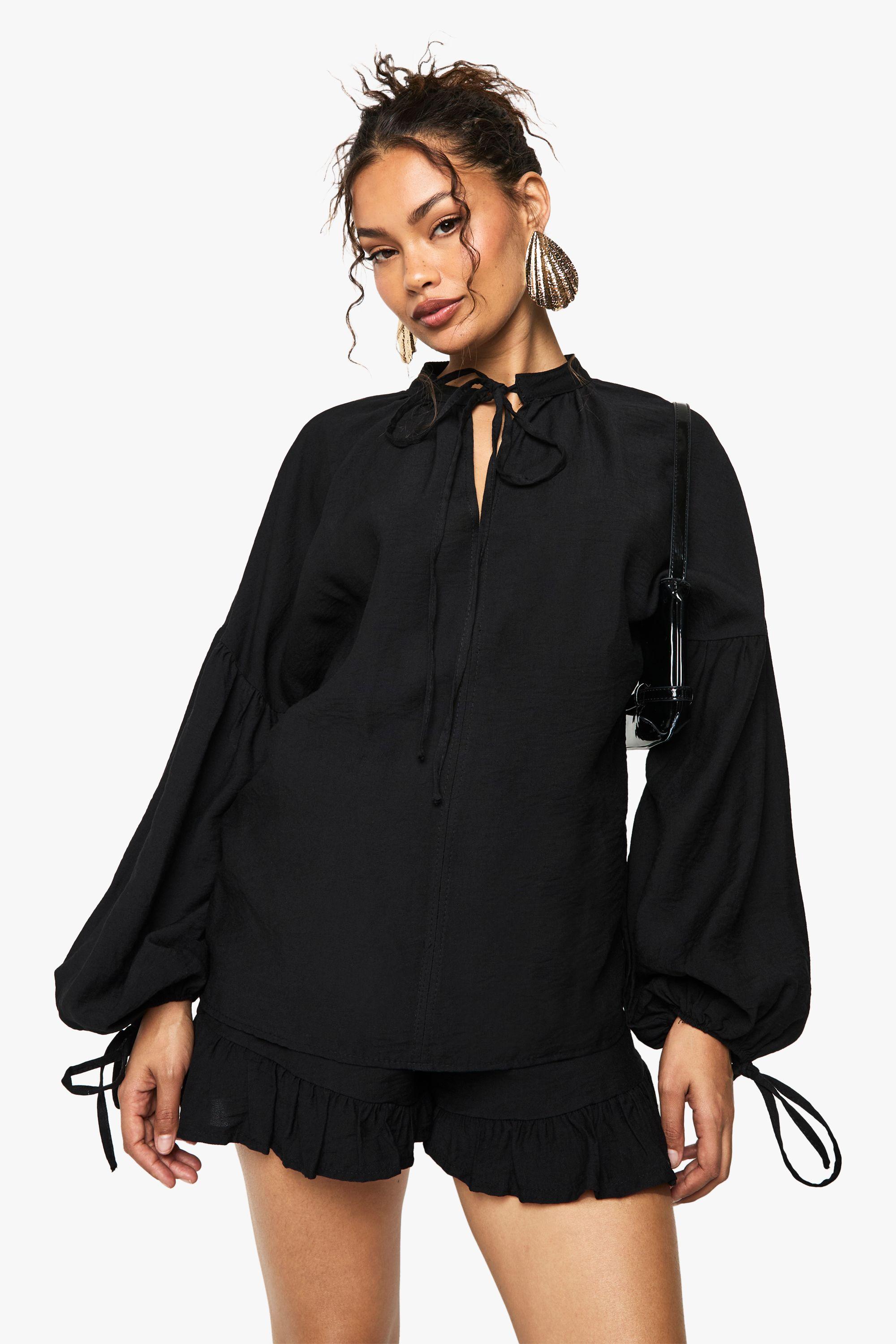 Linen Look Frill Flippy Shorts by BOOHOO