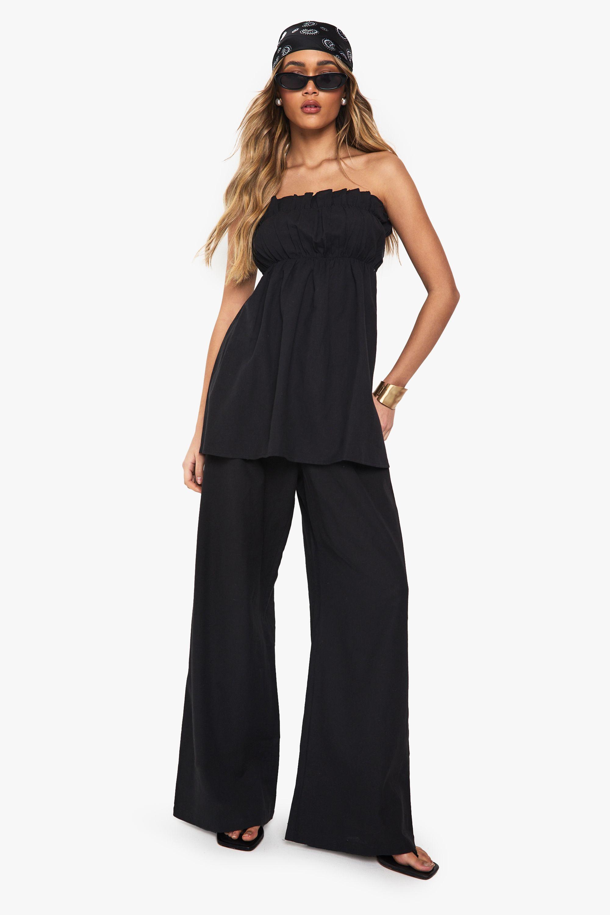 Linen Look Longline Bandeau And Wide Leg Trouser Co-Ord by BOOHOO