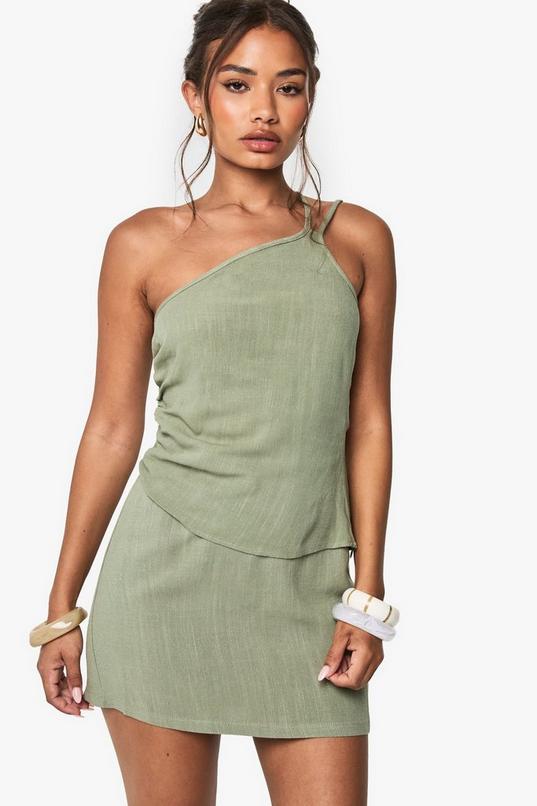 Linen Look Mini Skirt by BOOHOO