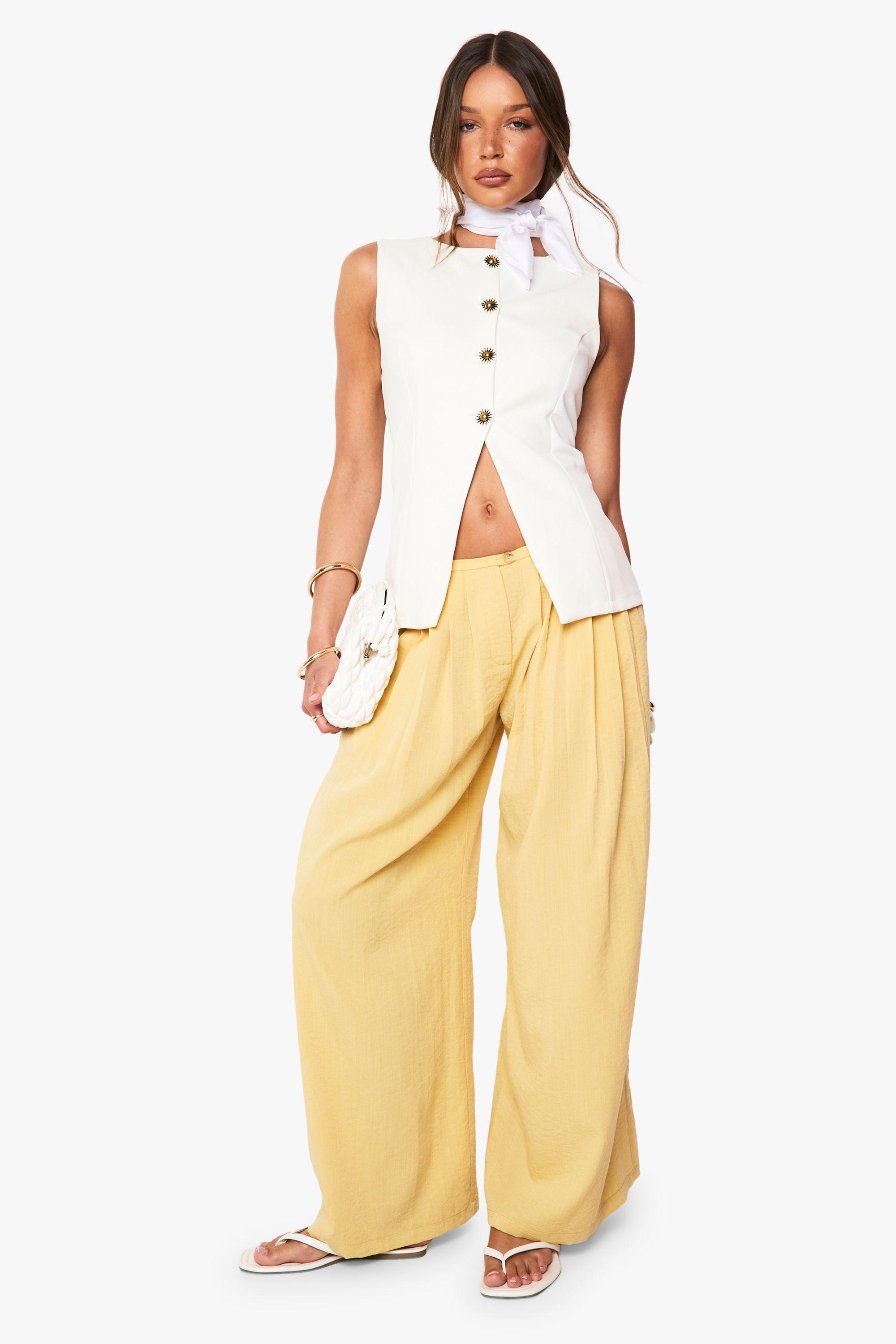 Linen Look Palazzo Trousers by BOOHOO